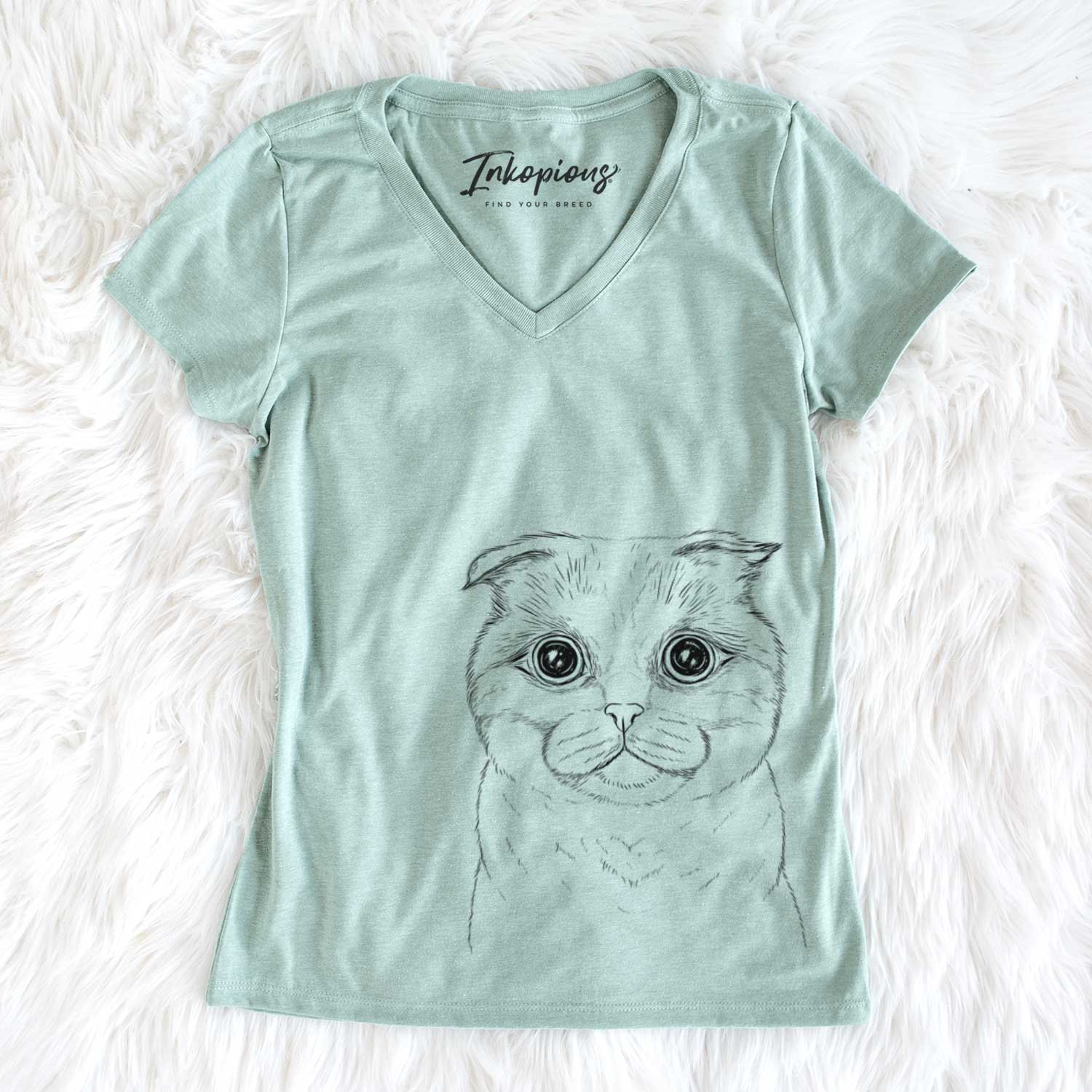 Bare Neko the Scottish Fold Cat - Women's V-neck Shirt