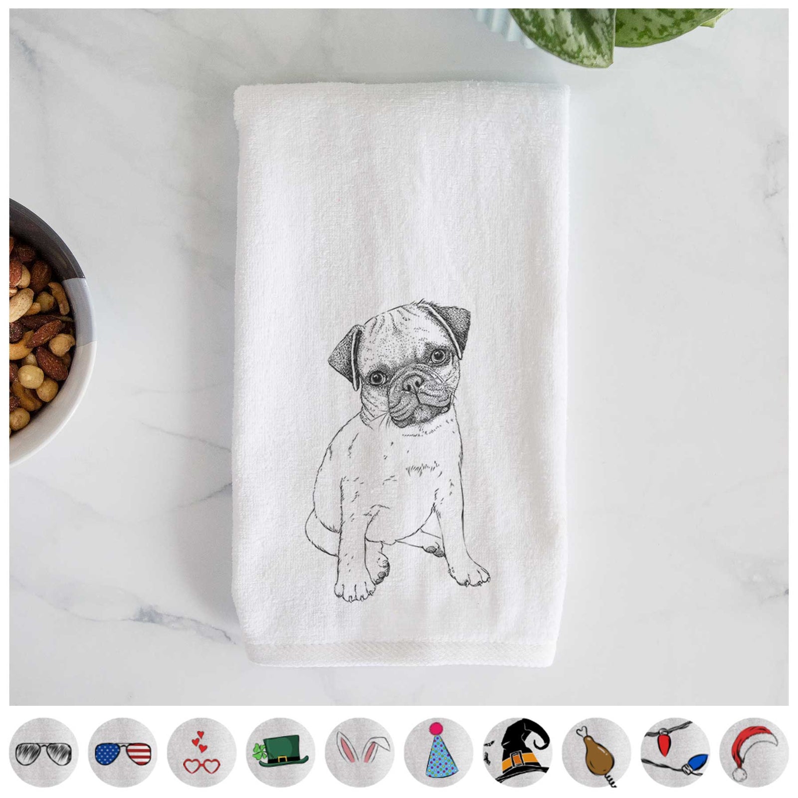 Nelson the Pug Puppy Decorative Hand Towel