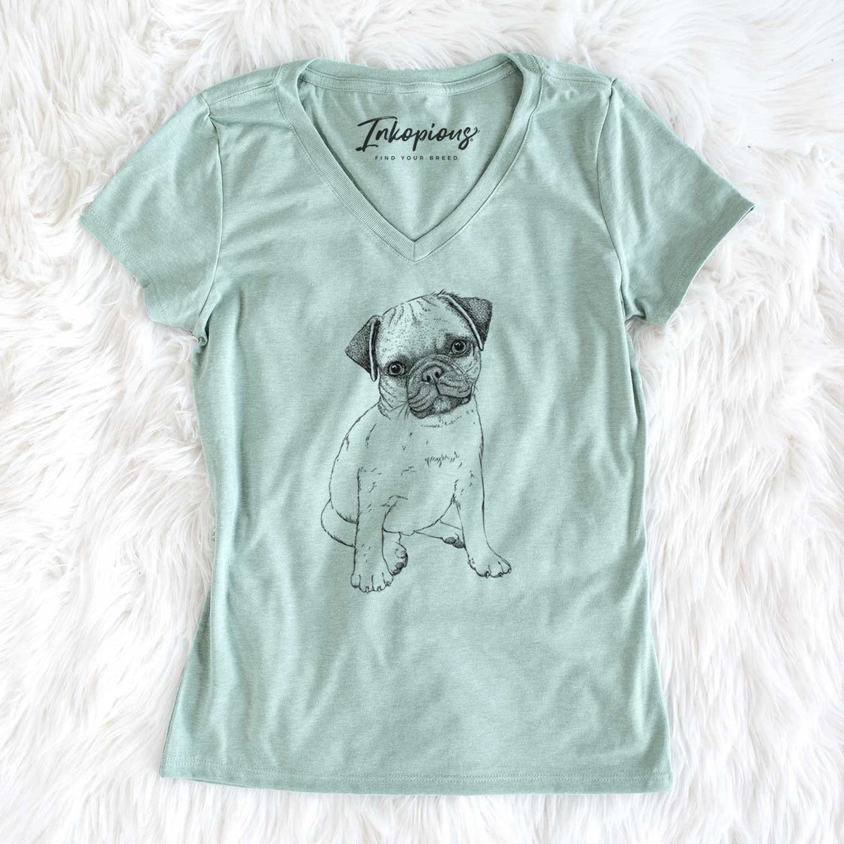 Bare Nelson the Pug Puppy - Women&#39;s V-neck Shirt