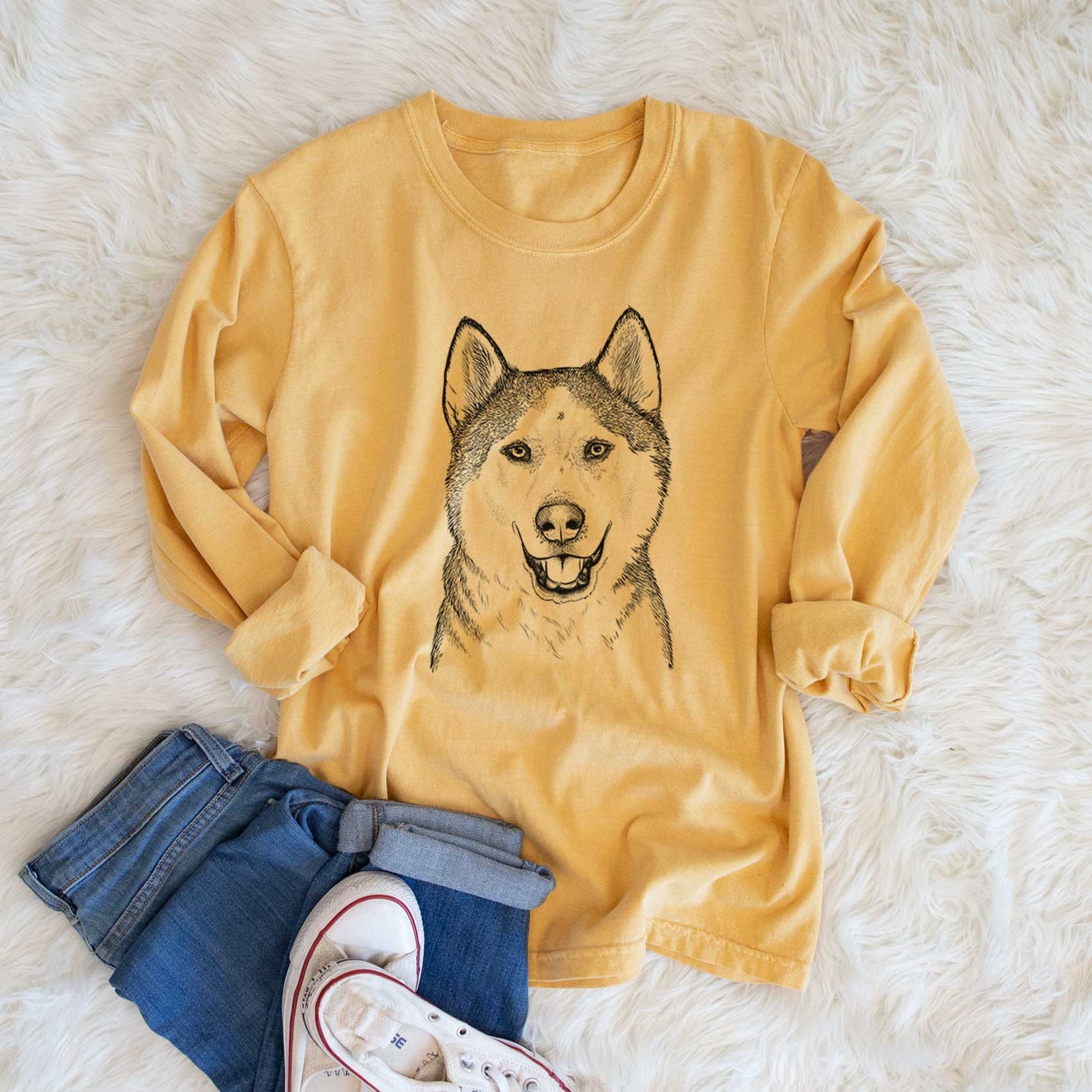 Bare Nika the Siberian Husky - Heavyweight 100% Cotton Long Sleeve