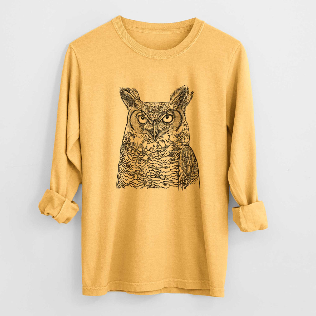 Bare Ozwald the Grey Horned Owl - Heavyweight 100% Cotton Long Sleeve