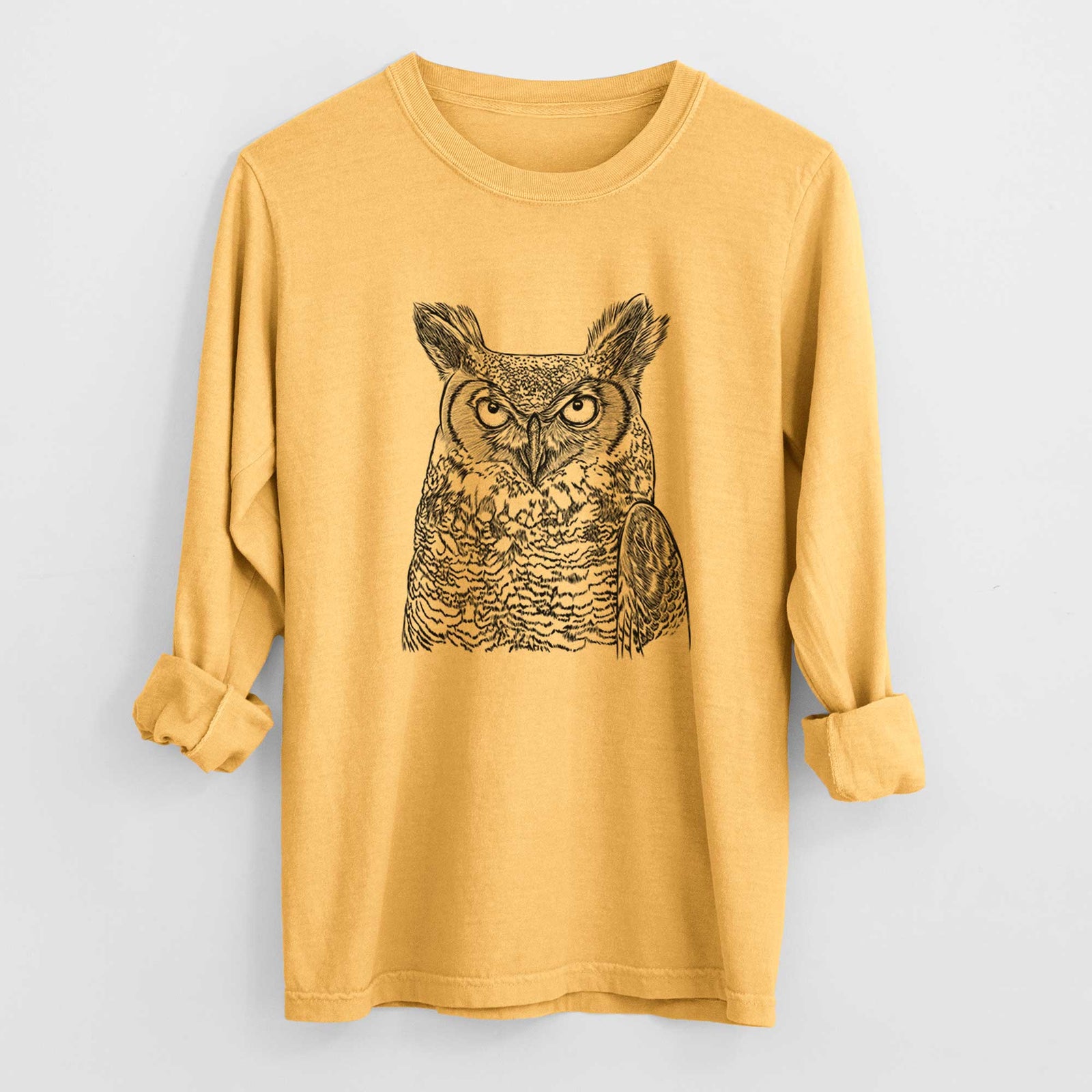 Bare Ozwald the Grey Horned Owl - Heavyweight 100% Cotton Long Sleeve