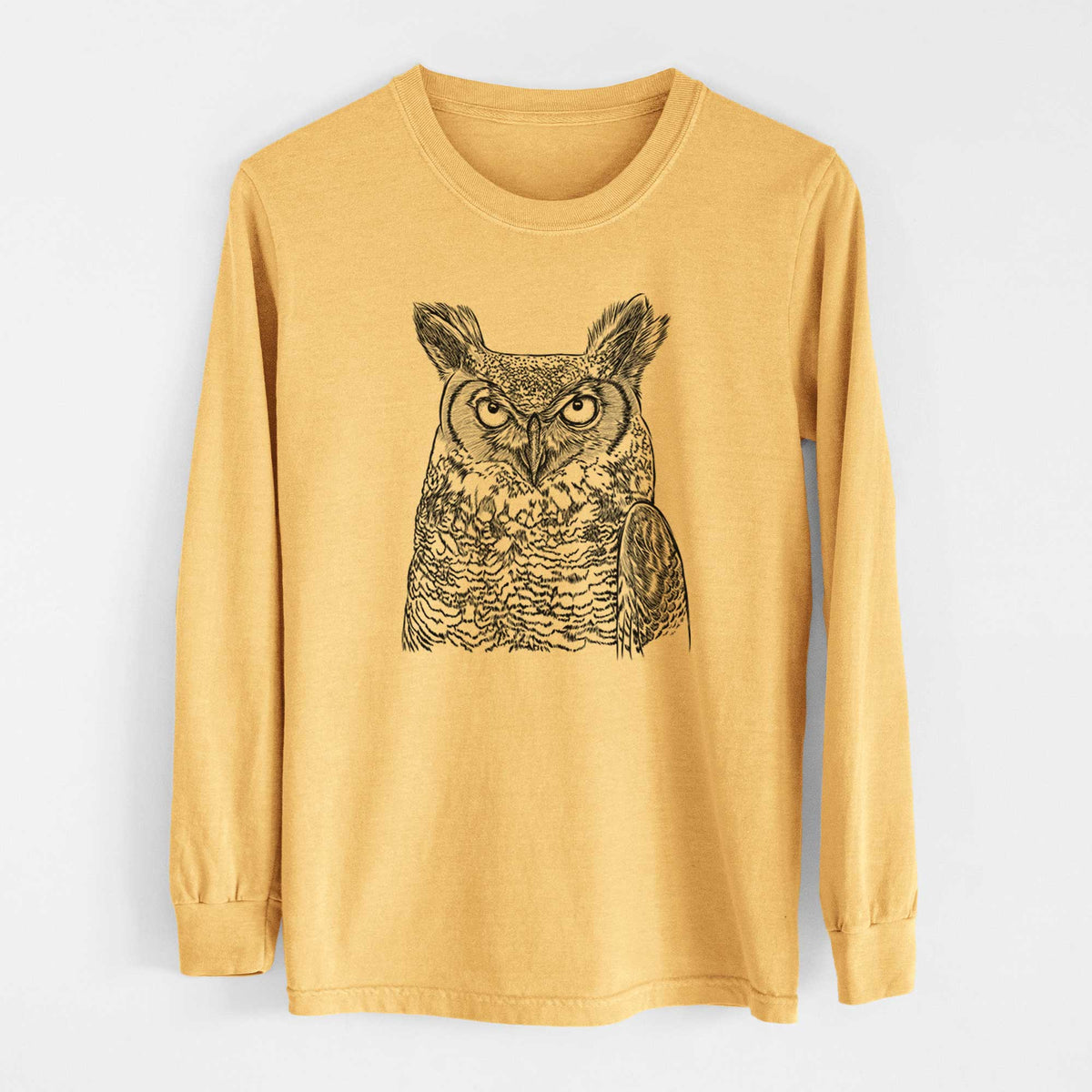 Bare Ozwald the Grey Horned Owl - Heavyweight 100% Cotton Long Sleeve