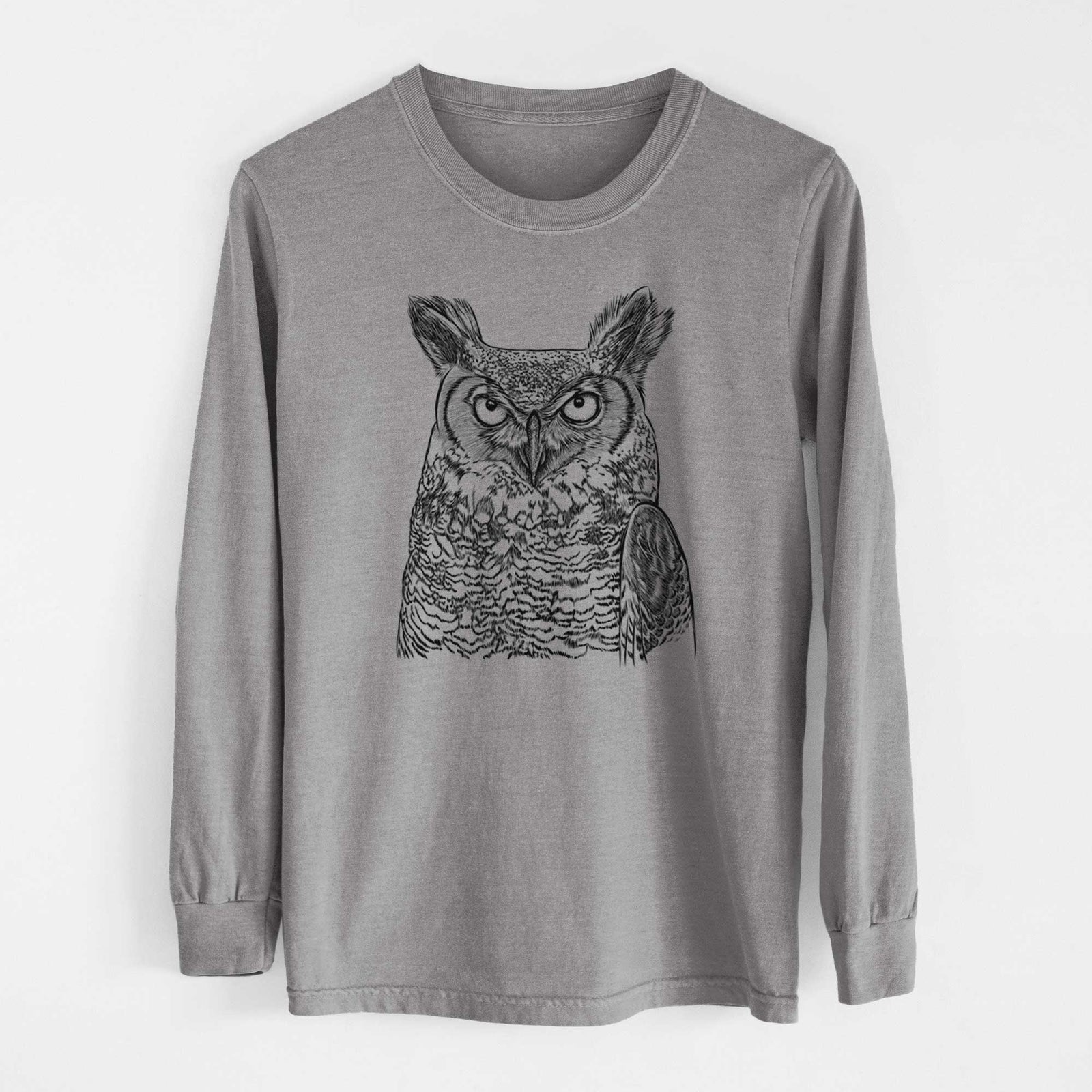 Bare Ozwald the Grey Horned Owl - Heavyweight 100% Cotton Long Sleeve