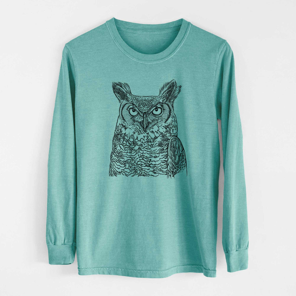 Bare Ozwald the Grey Horned Owl - Heavyweight 100% Cotton Long Sleeve