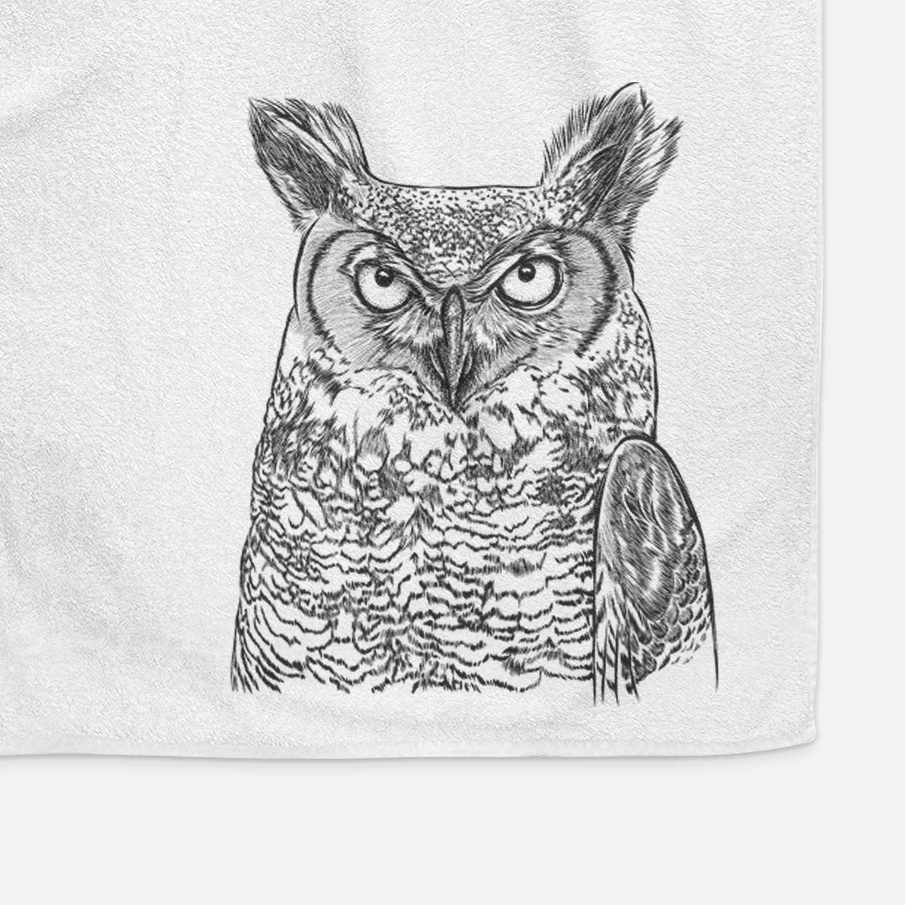 Ozwald the Grey Horned Owl Decorative Hand Towel