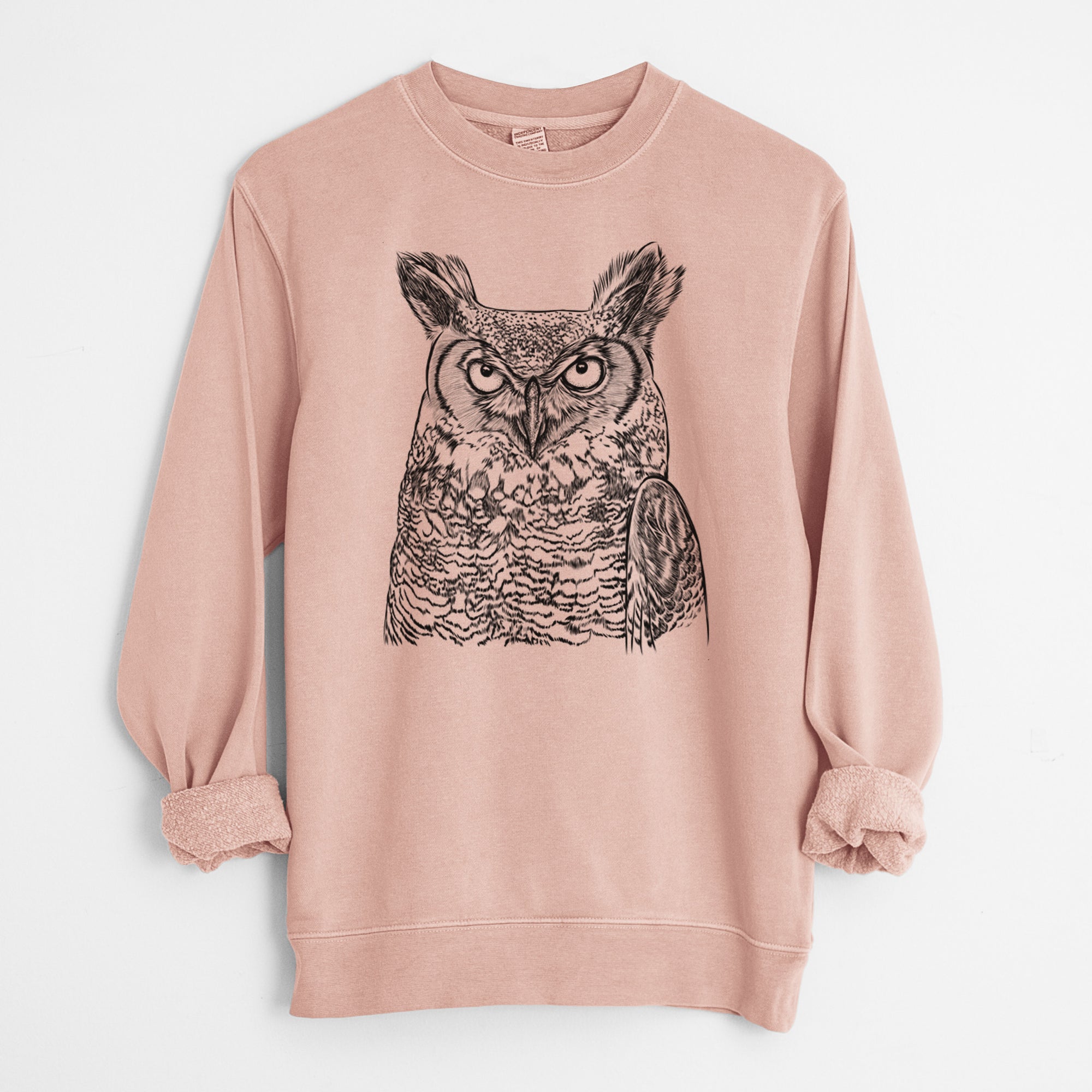 Bare Ozwald the Grey Horned Owl - Unisex Pigment Dyed Crew Sweatshirt