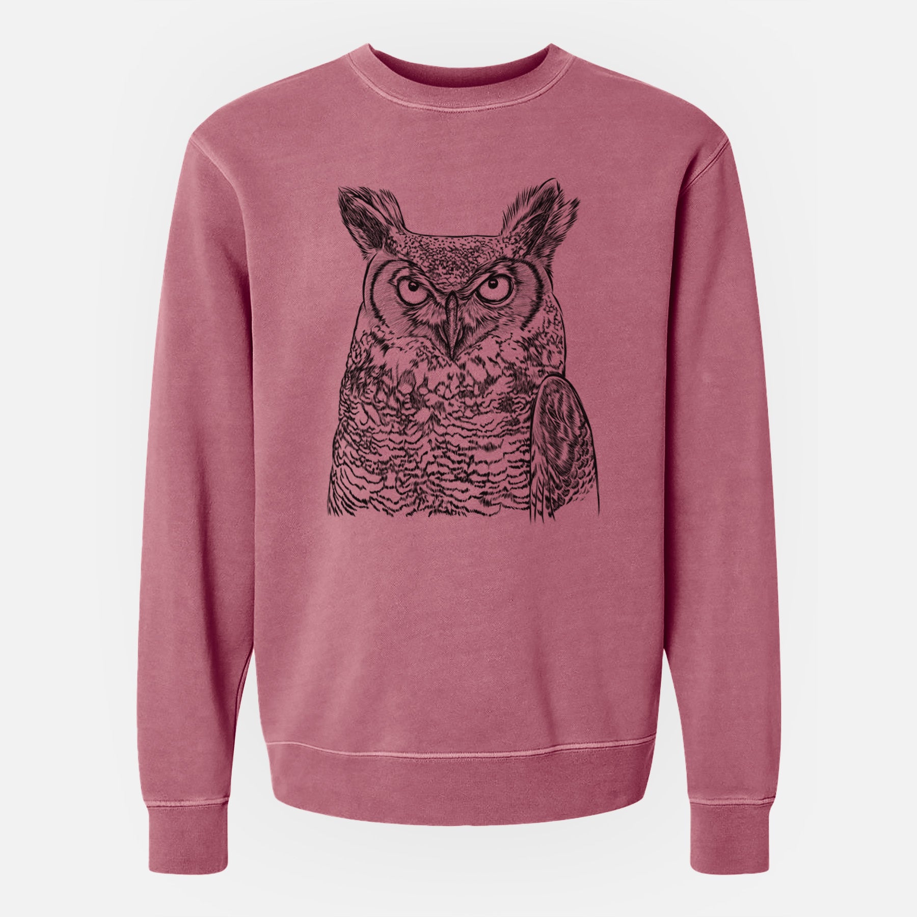 Bare Ozwald the Grey Horned Owl - Unisex Pigment Dyed Crew Sweatshirt