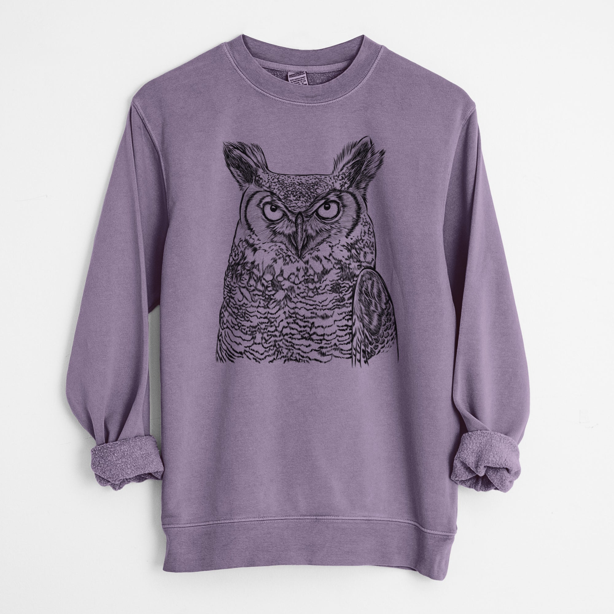 Bare Ozwald the Grey Horned Owl - Unisex Pigment Dyed Crew Sweatshirt