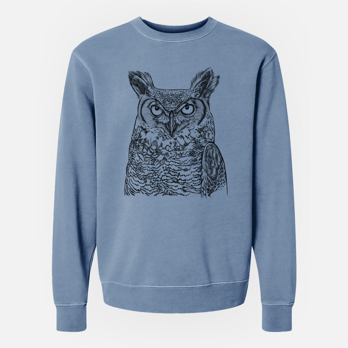 Bare Ozwald the Grey Horned Owl - Unisex Pigment Dyed Crew Sweatshirt