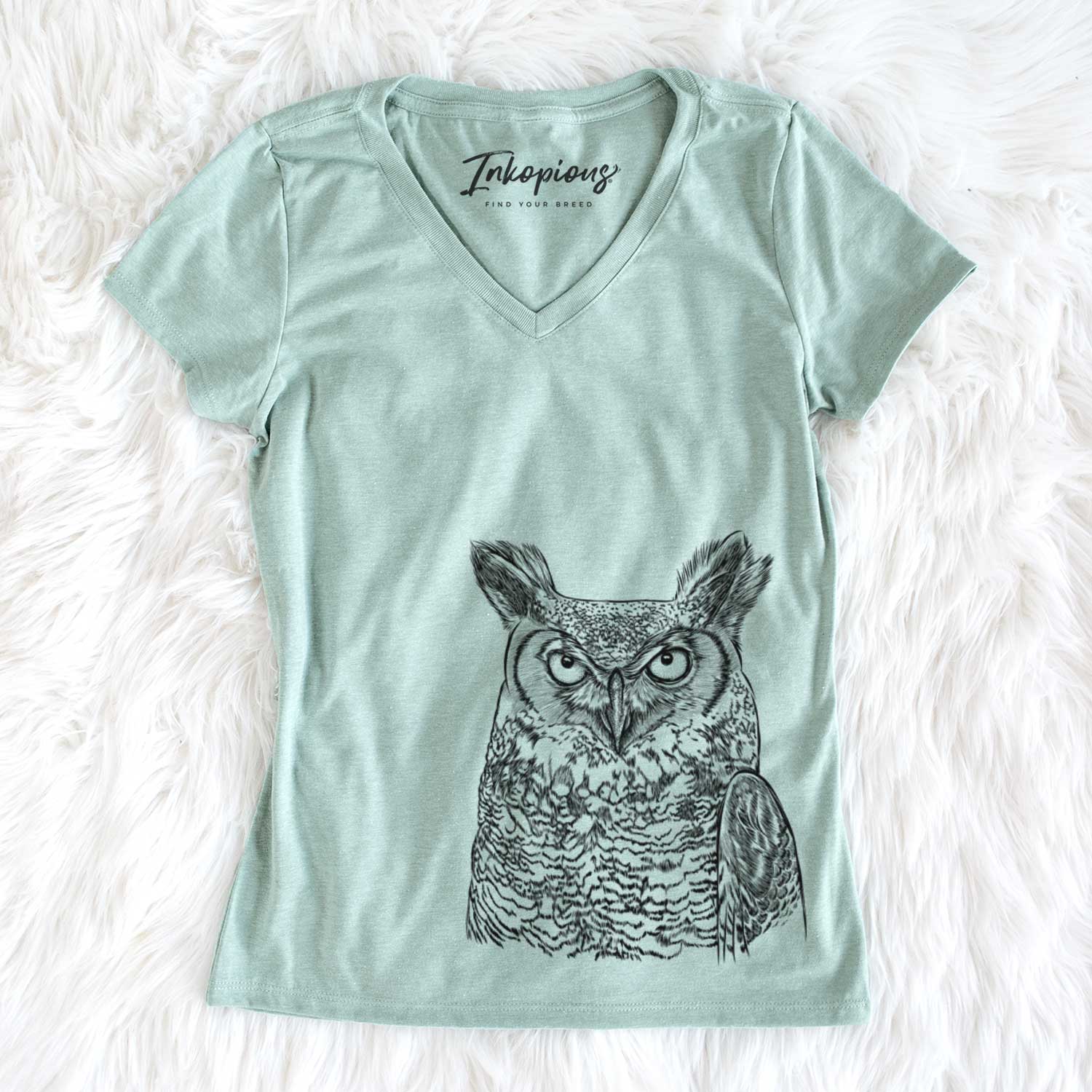 Bare Ozwald the Grey Horned Owl - Women's V-neck Shirt