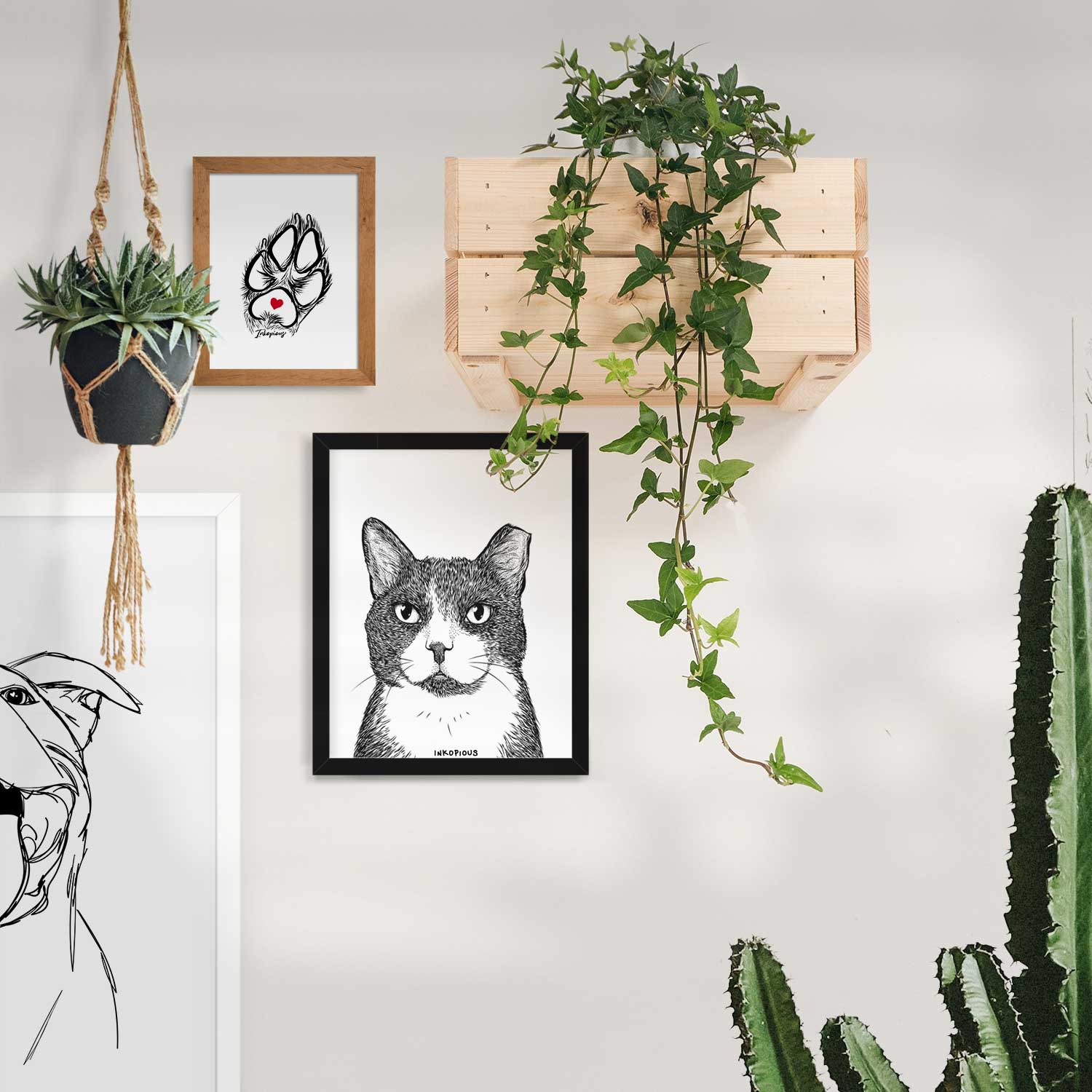 Pinky the Tuxedo Cat Art Print