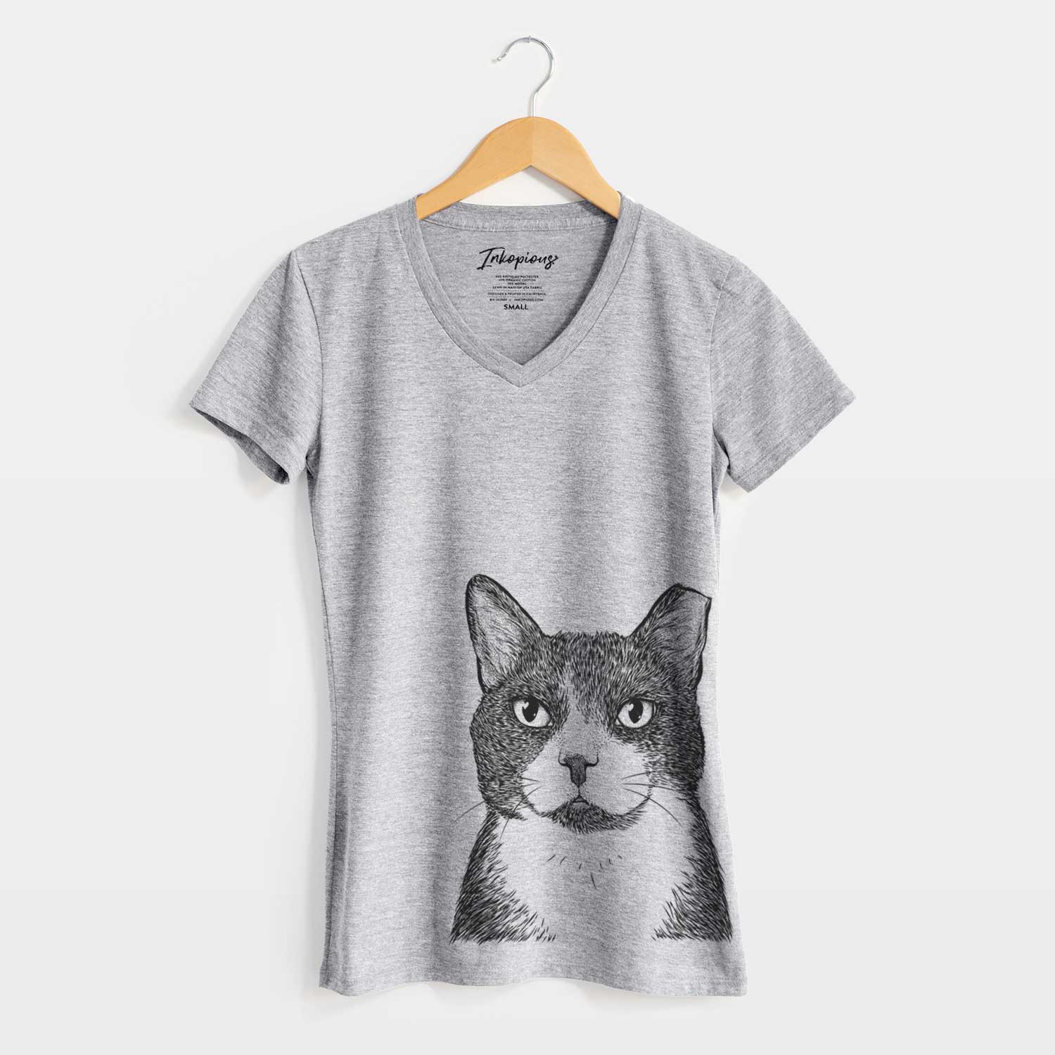 Bare Pinky the Tuxedo Cat - Women's V-neck Shirt