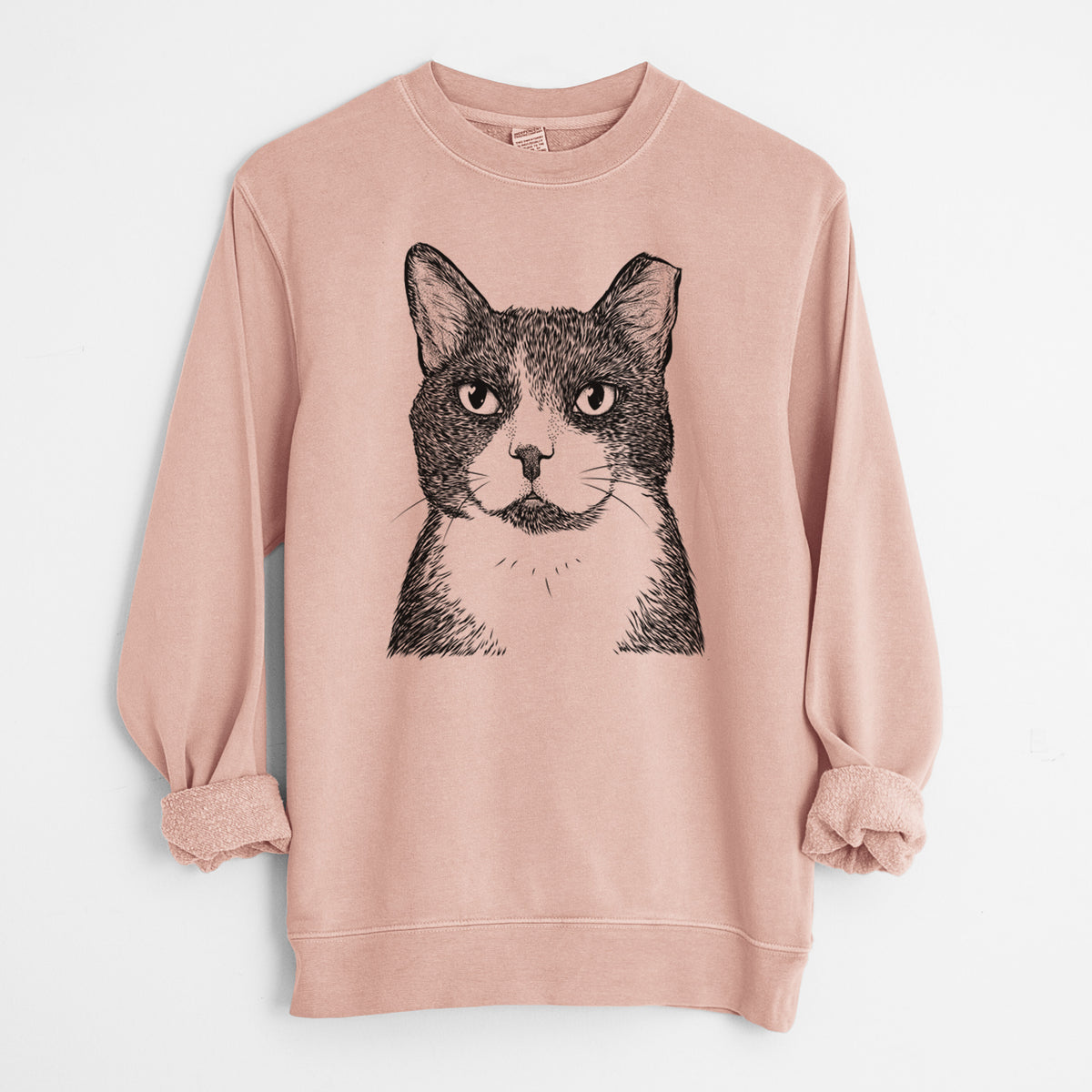 Bare Pinky the Tuxedo Cat - Unisex Pigment Dyed Crew Sweatshirt