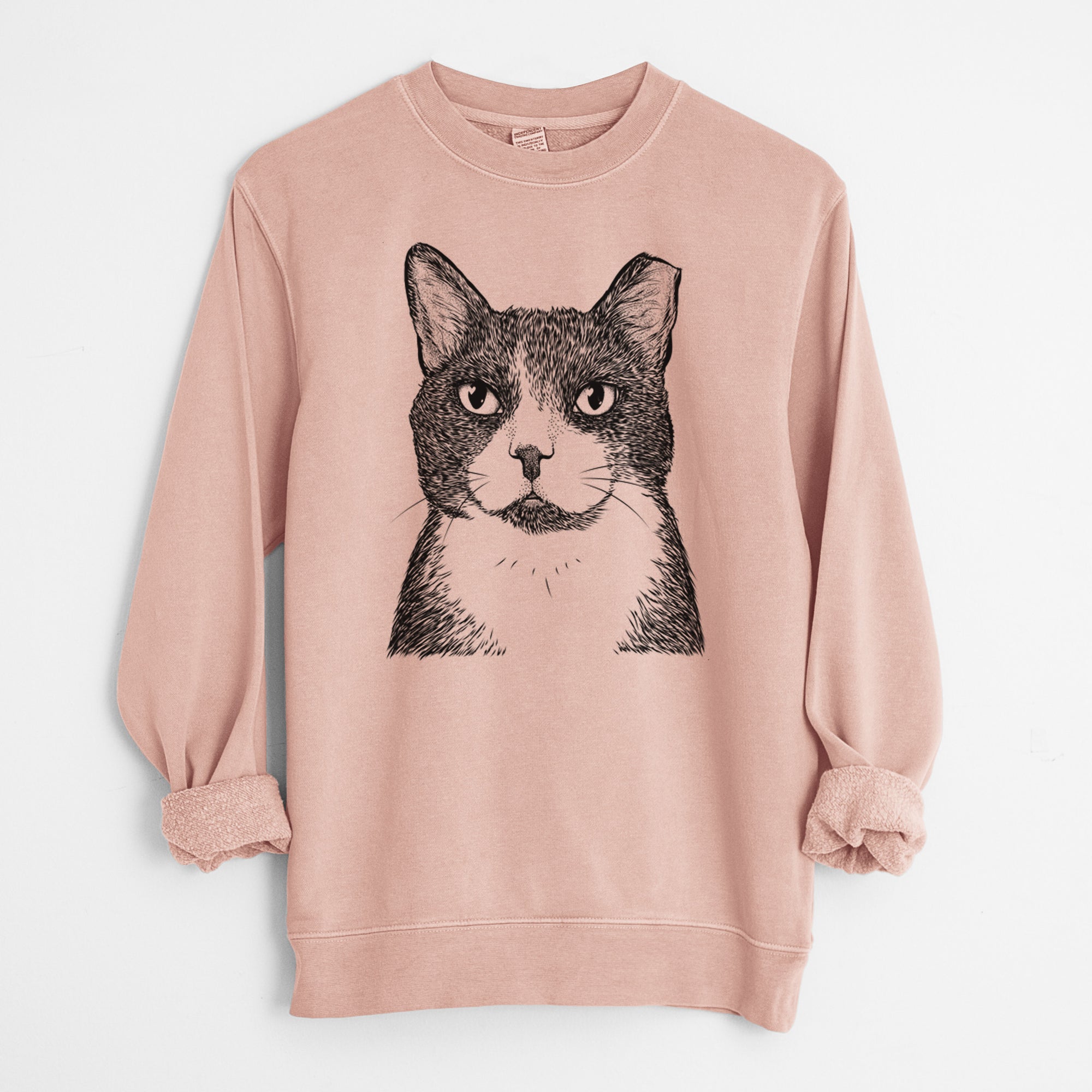 Bare Pinky the Tuxedo Cat - Unisex Pigment Dyed Crew Sweatshirt