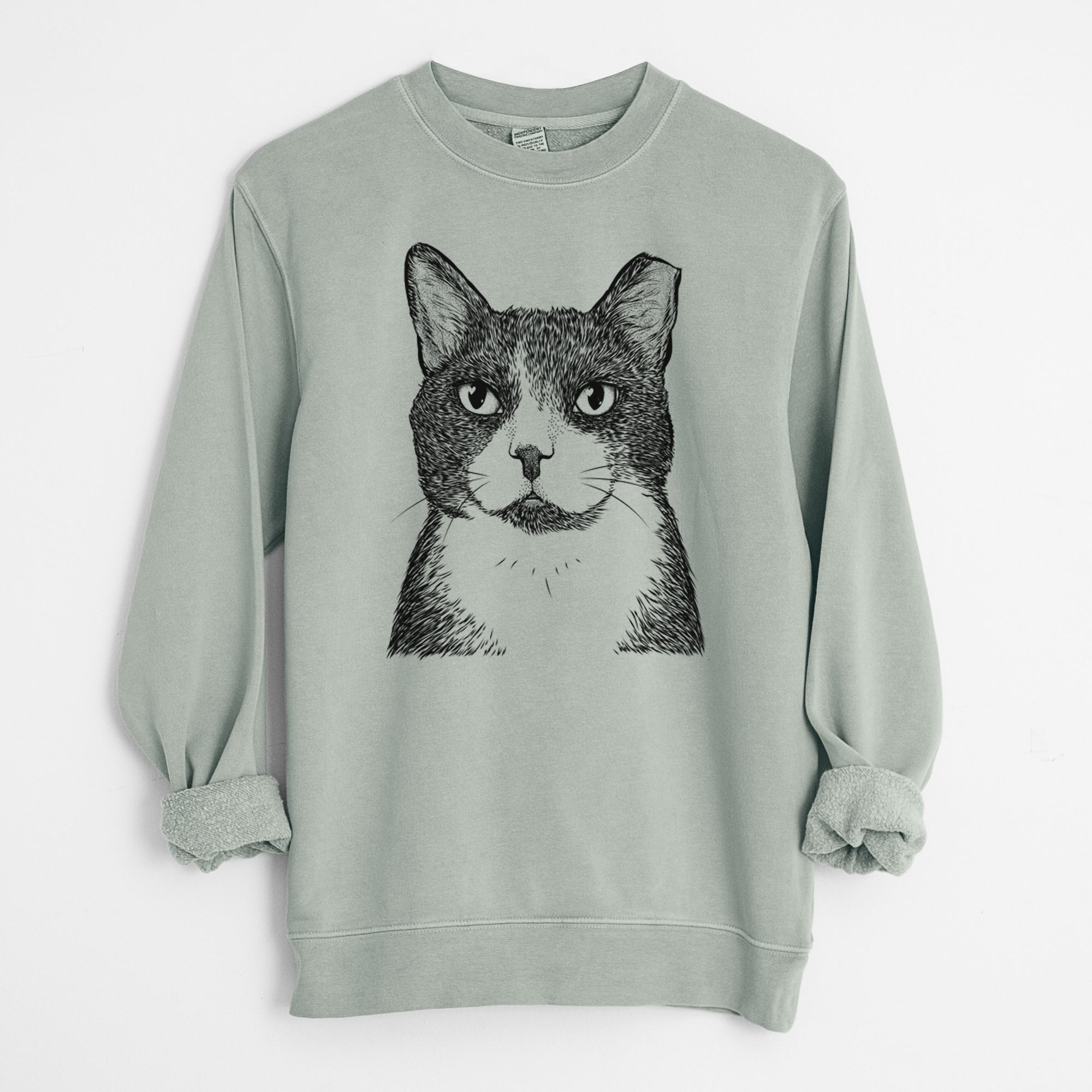 Bare Pinky the Tuxedo Cat - Unisex Pigment Dyed Crew Sweatshirt