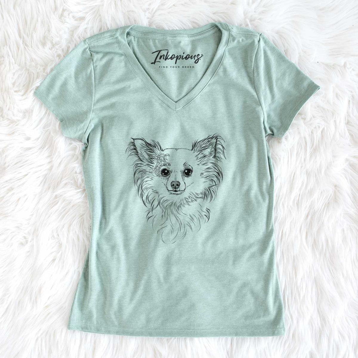 Bare Princess Ava the Long Haired Chihuahua - Women&#39;s V-neck Shirt