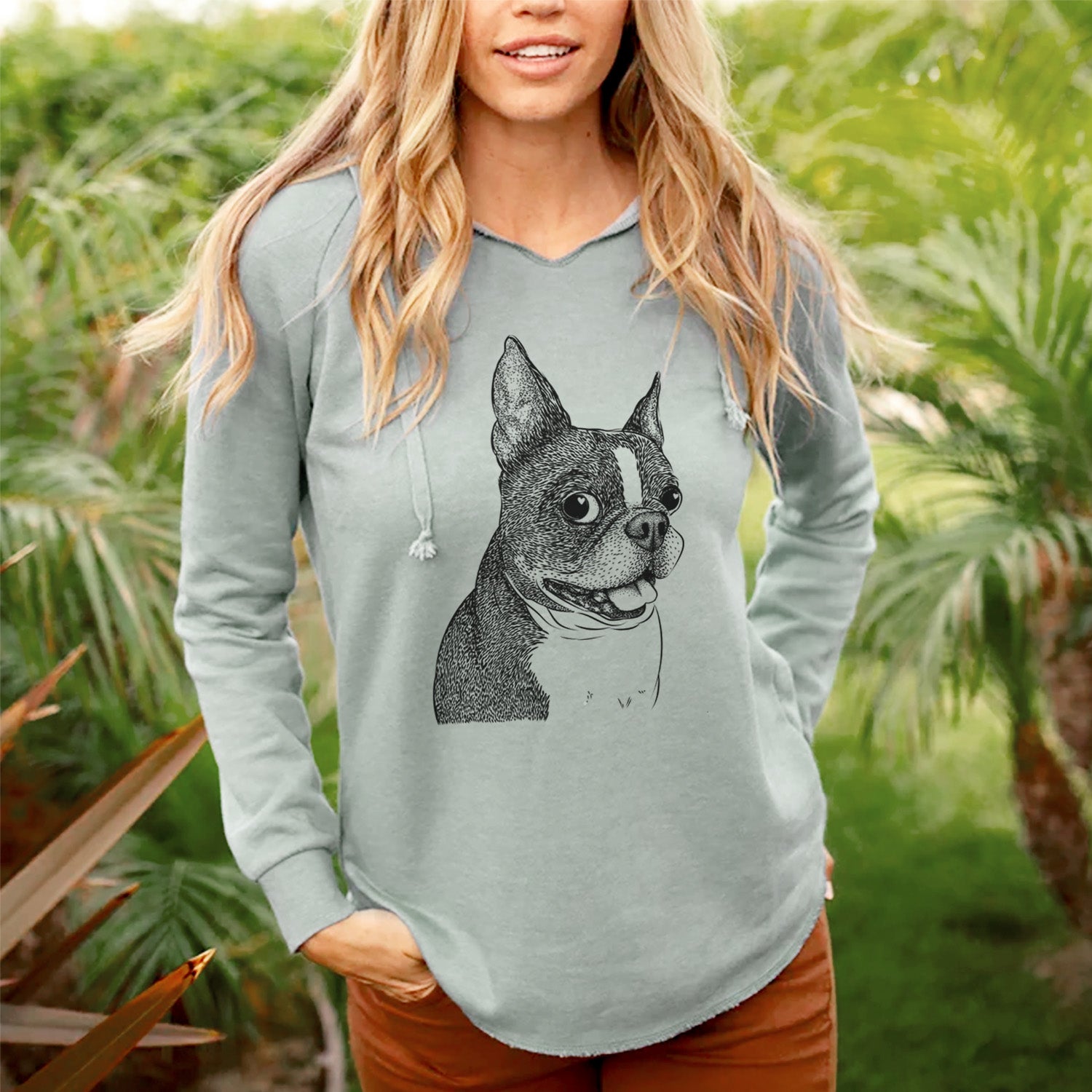 Bare Ralphie the Boston Terrier - Cali Wave Hooded Sweatshirt