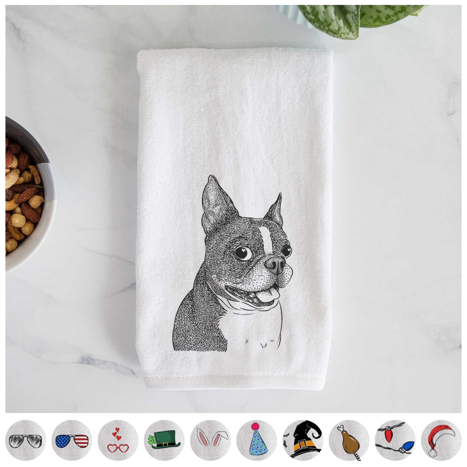 Ralphie the Boston Terrier Decorative Hand Towel