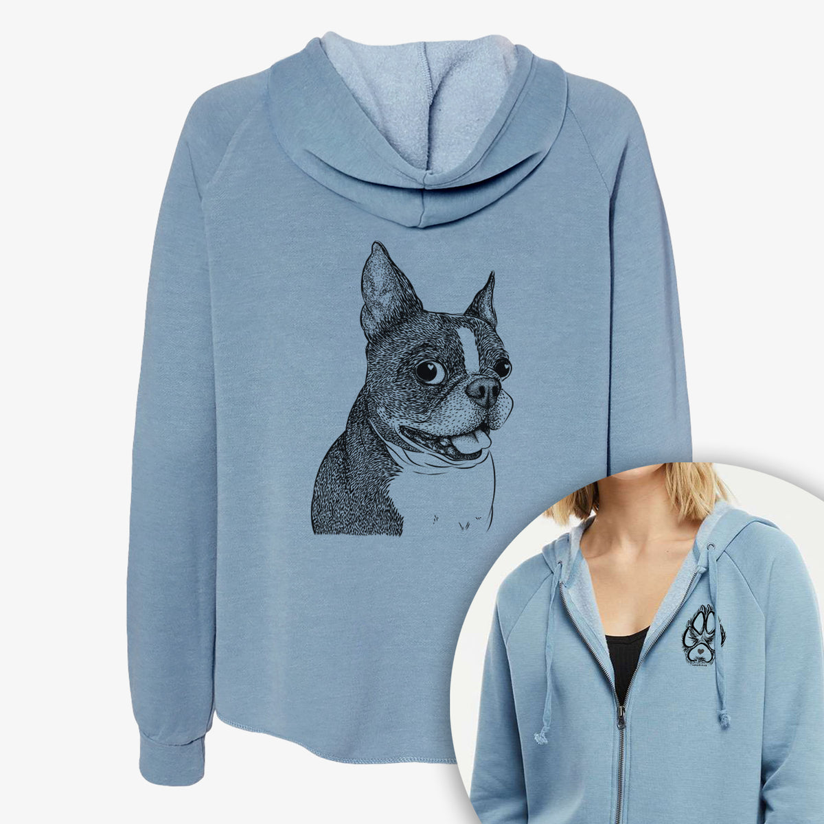 Ralphie the Boston Terrier - Women&#39;s Cali Wave Zip-Up Sweatshirt