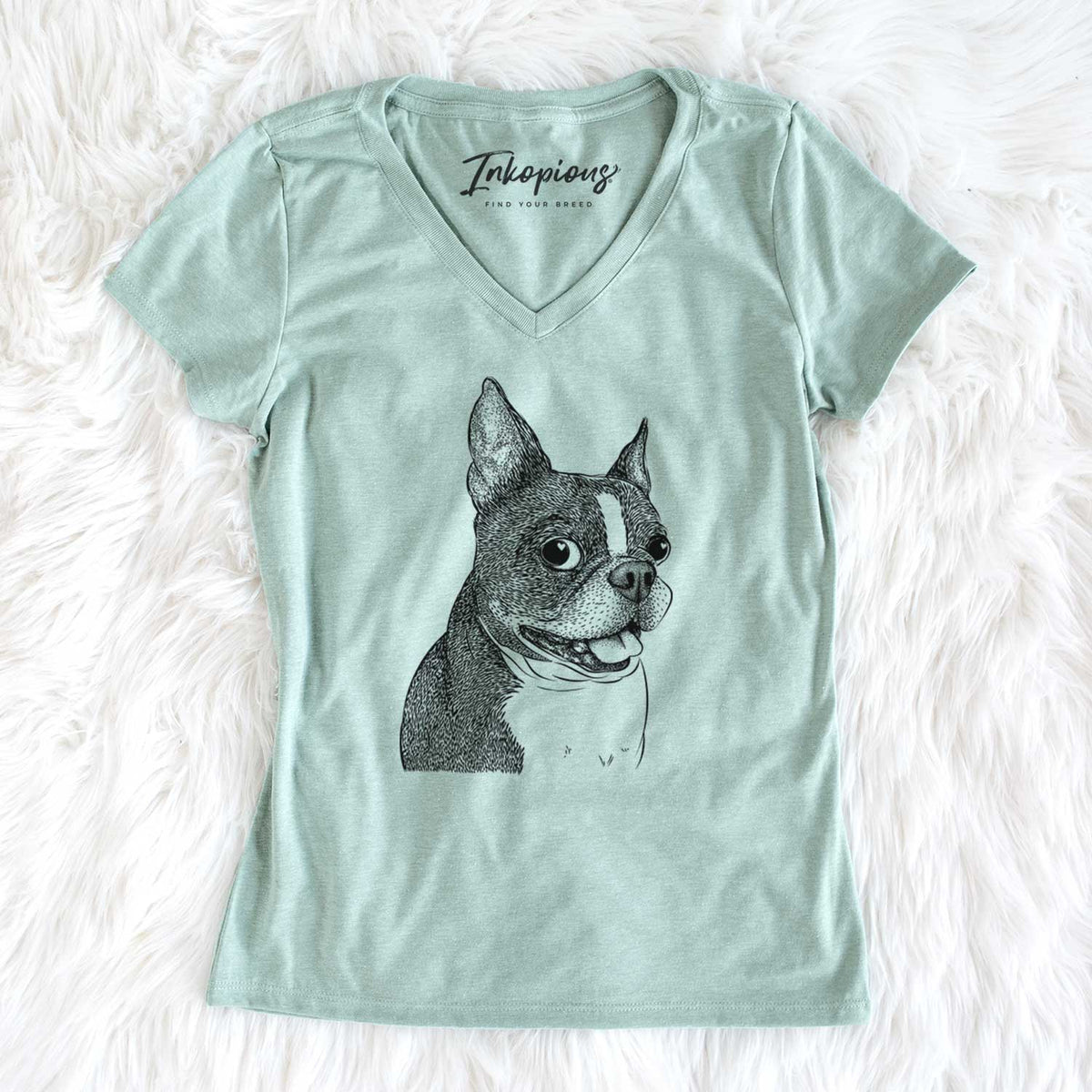 Bare Ralphie the Boston Terrier - Women&#39;s V-neck Shirt