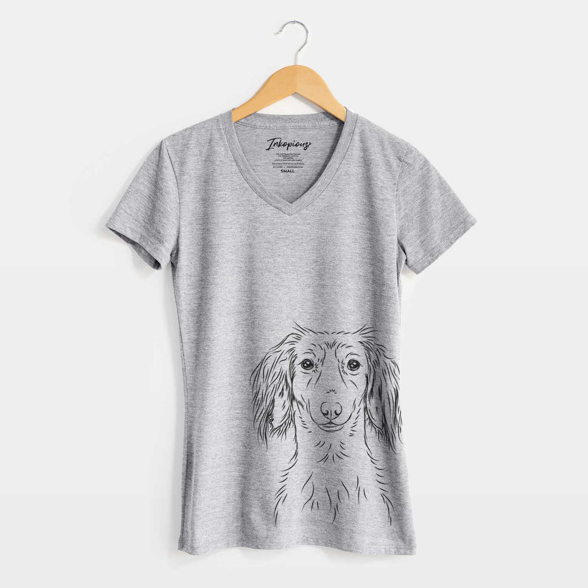 Bare Roux the Long Haired Dachshund - Women's V-neck Shirt