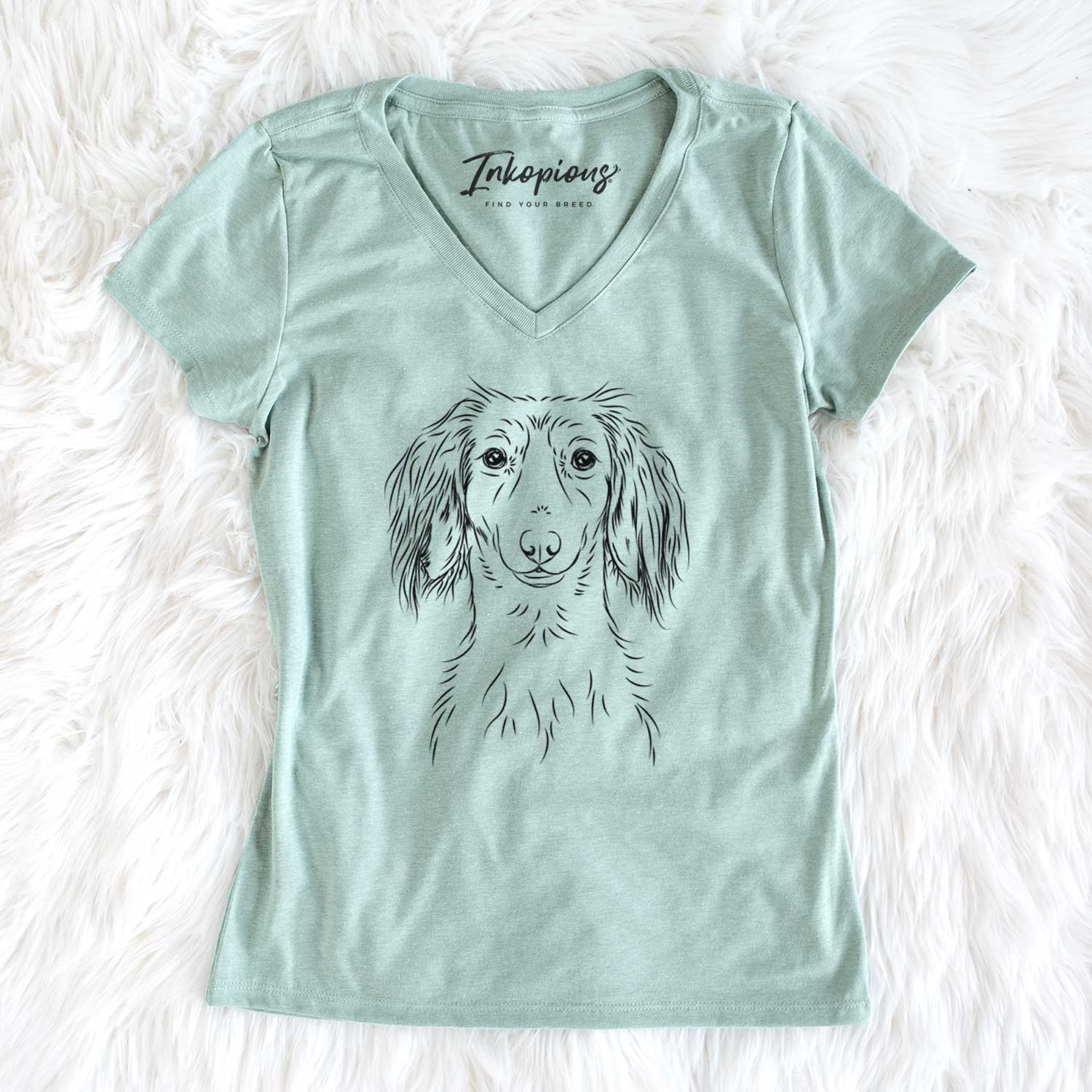 Bare Roux the Long Haired Dachshund - Women's V-neck Shirt