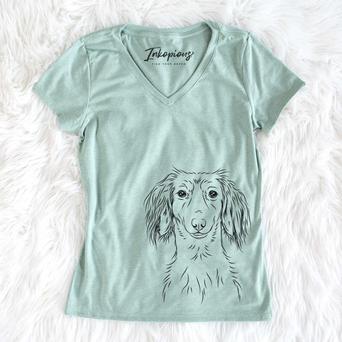 Bare Roux the Long Haired Dachshund - Women's V-neck Shirt