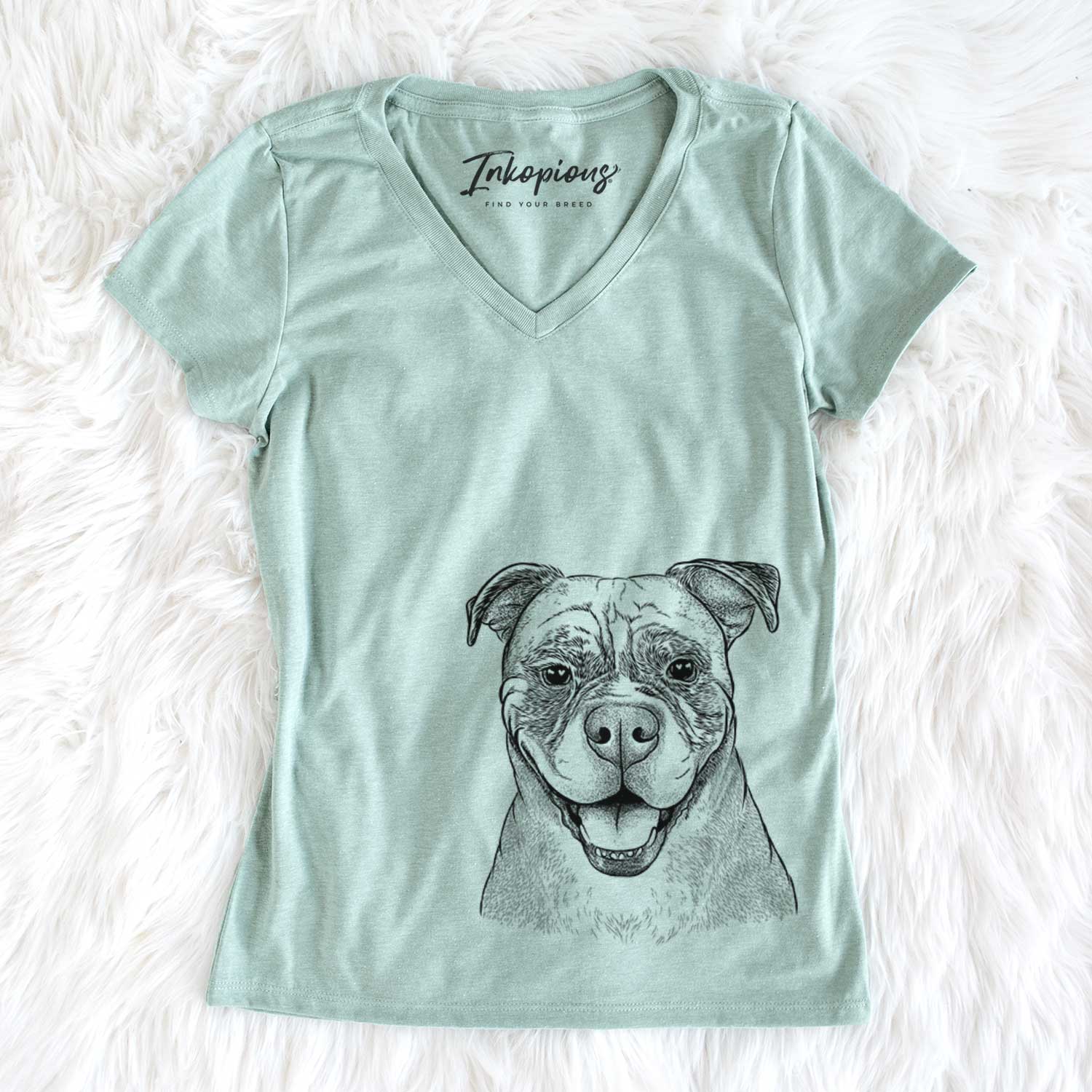 Bare Rufus the American Bulldog - Women's V-neck Shirt