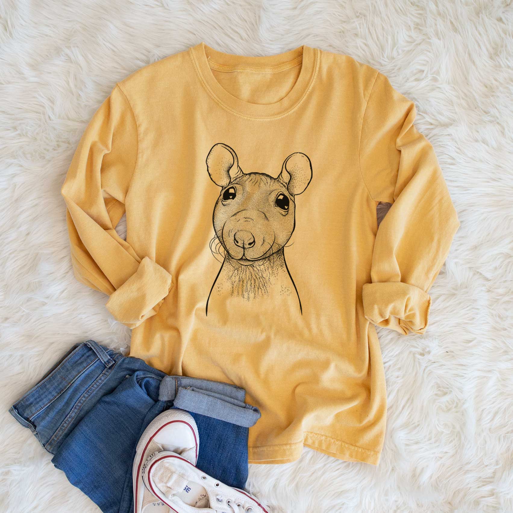 Bare Ruthie the Hairless Rat - Heavyweight 100% Cotton Long Sleeve