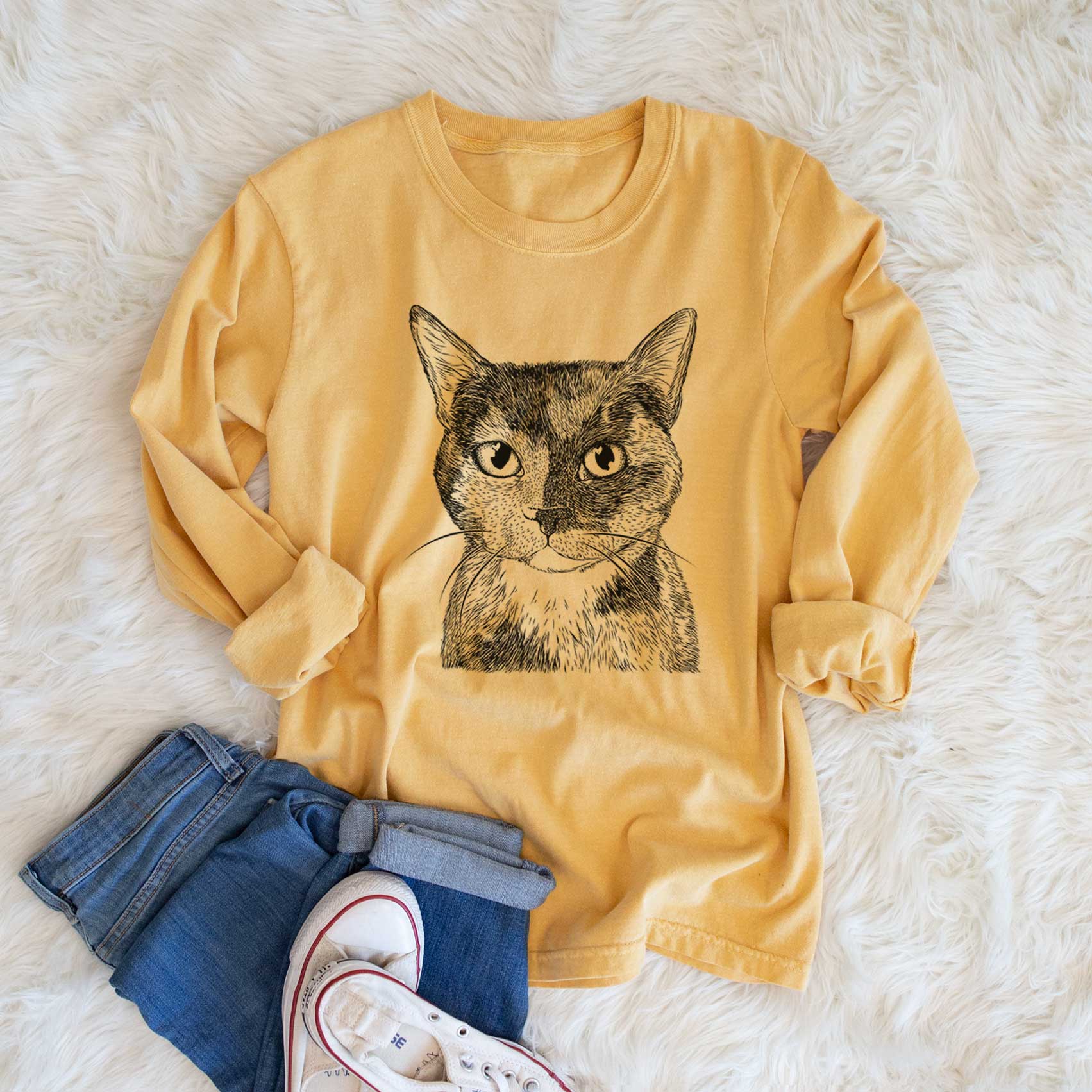 Bare Spooky Kitty the Tortoiseshell Cat - Heavyweight 100% Cotton Long Sleeve