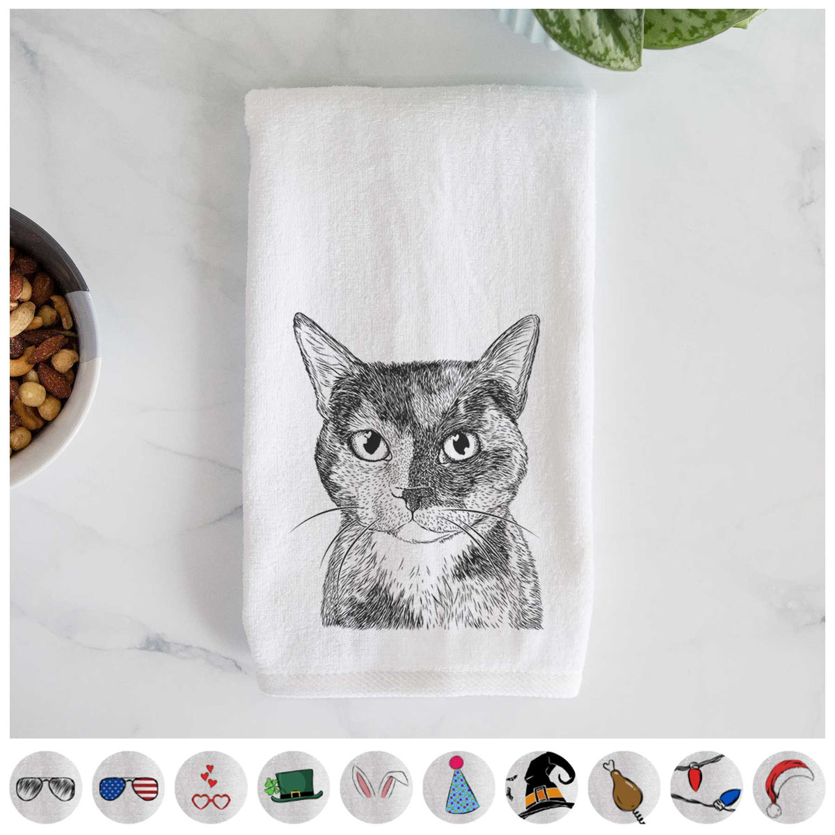 Spooky Kitty the Tortoiseshell Cat Decorative Hand Towel