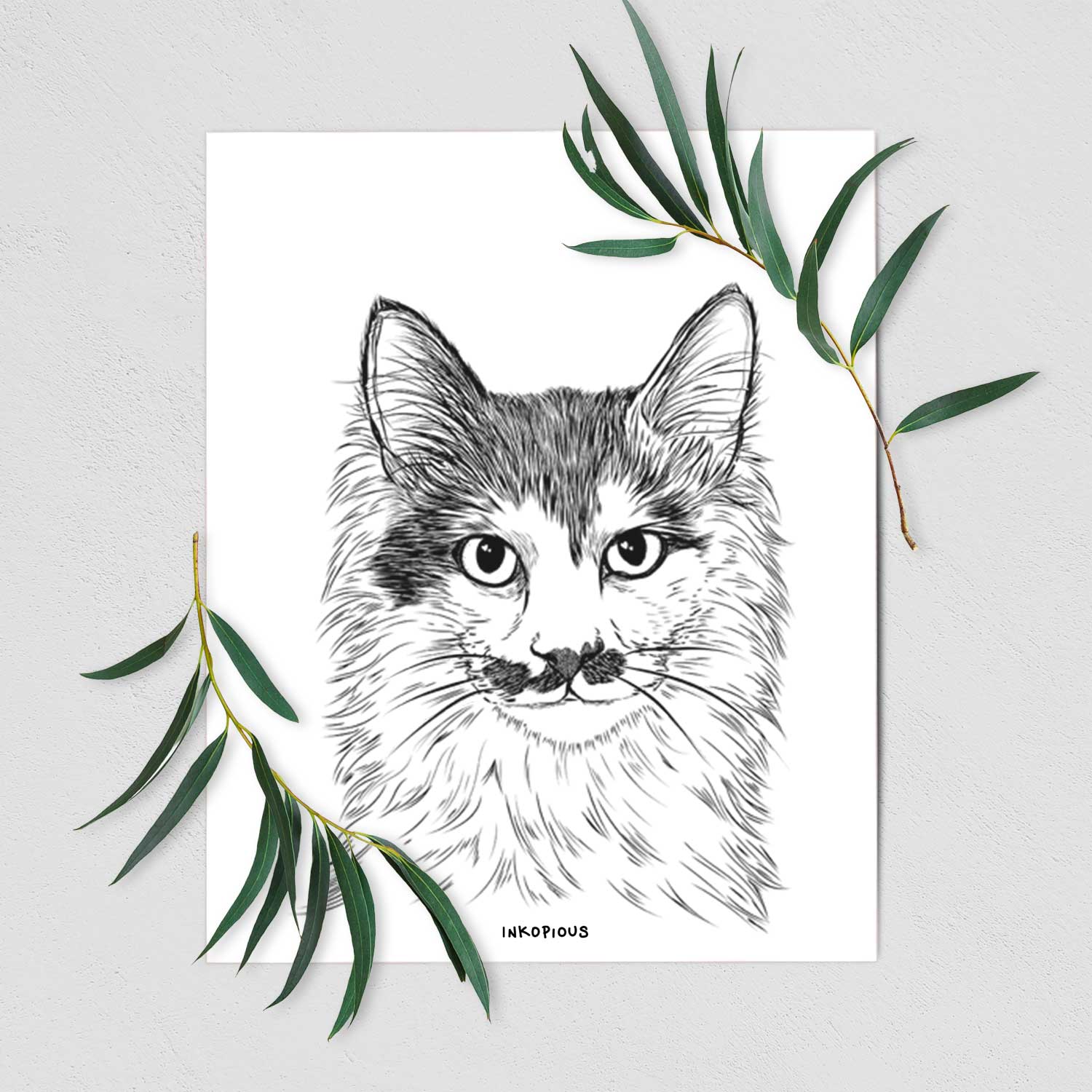 Stache the Longhaired Mustache Cat Art Print