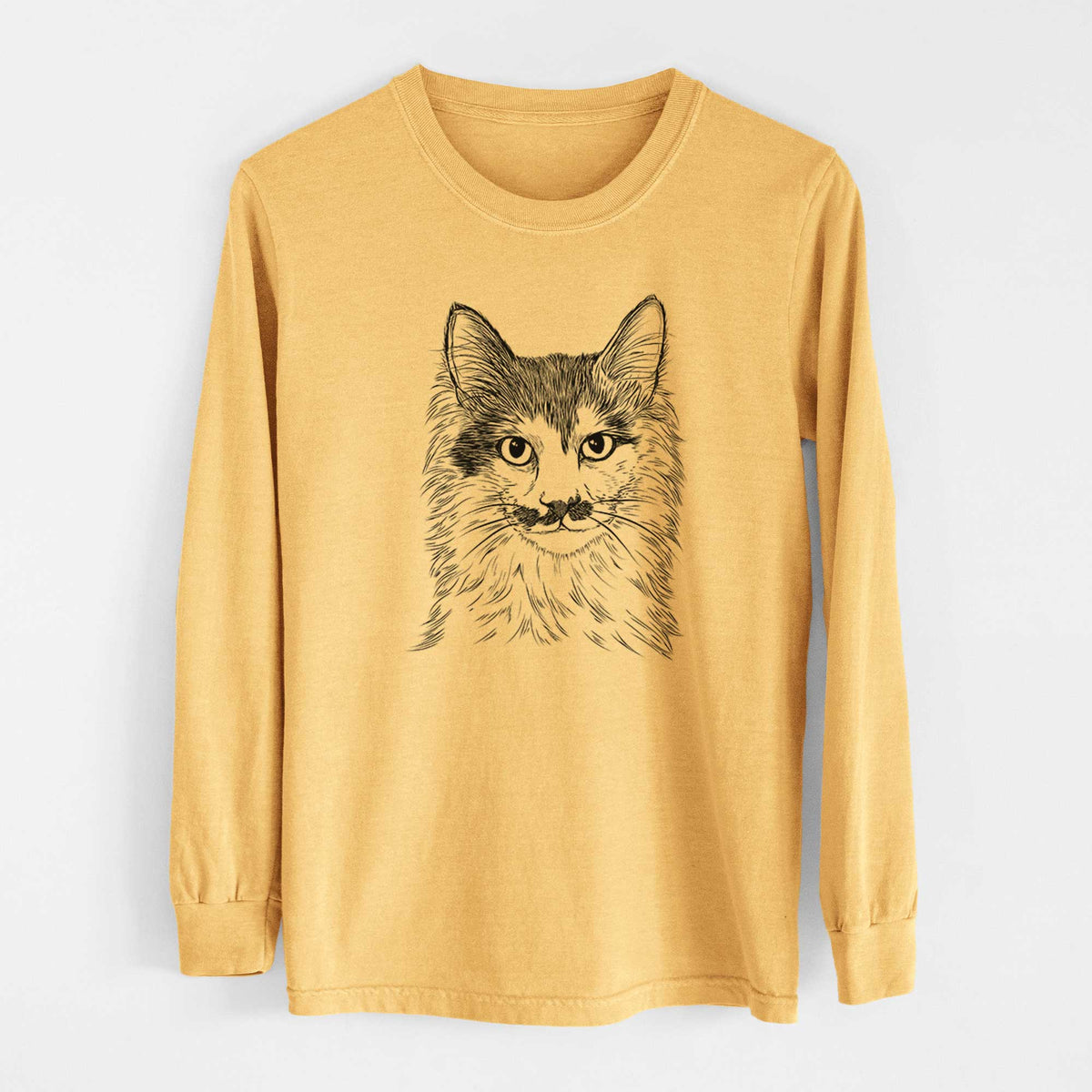 Bare Stache the Longhaired Mustard Cat - Heavyweight 100% Cotton Long Sleeve