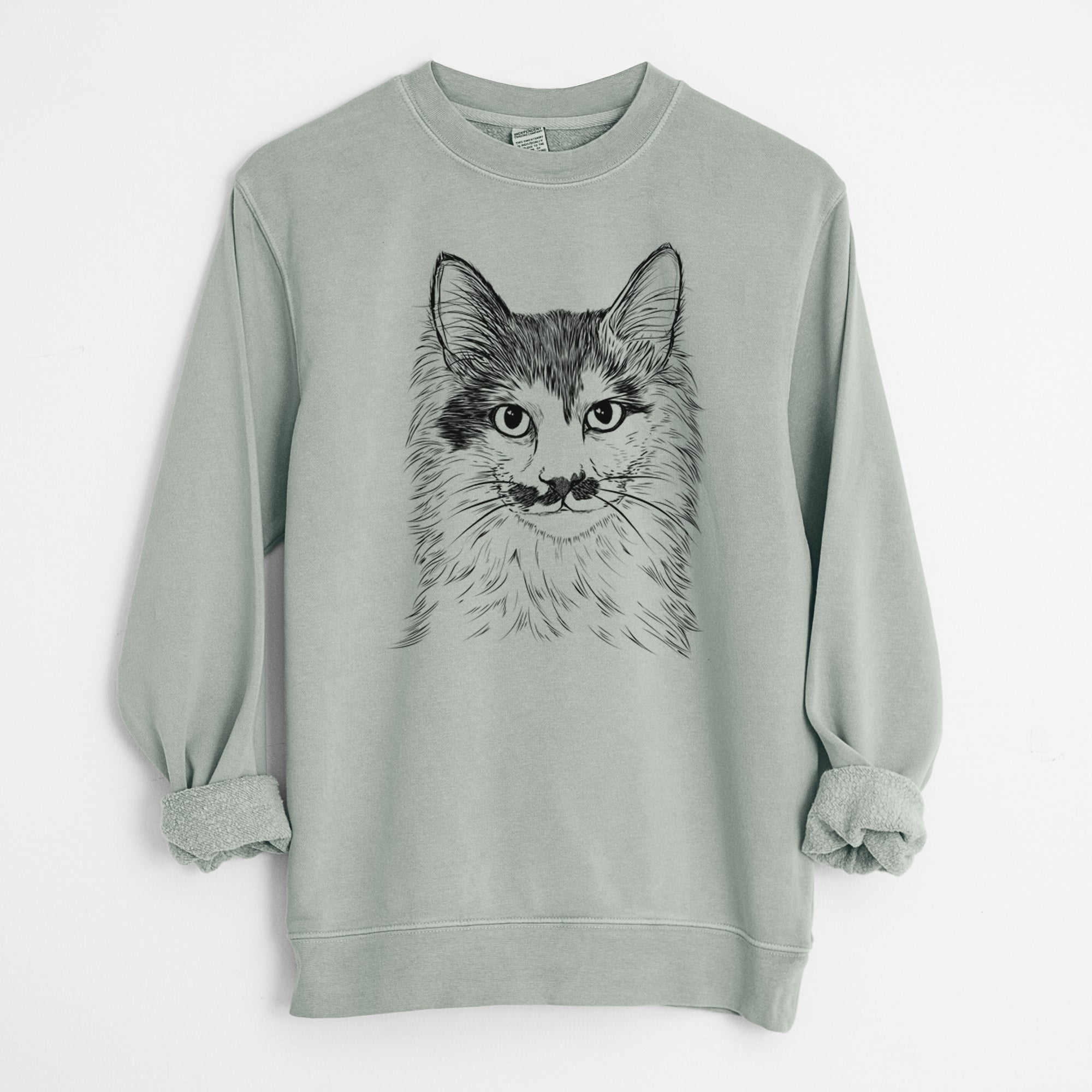 Bare Stache the Longhaired Mustard Cat - Unisex Pigment Dyed Crew Sweatshirt