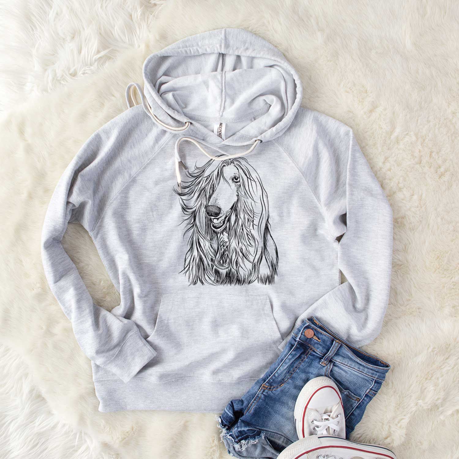 Bare Sterling the Afghan Hound - Unisex Loopback Terry Hoodie