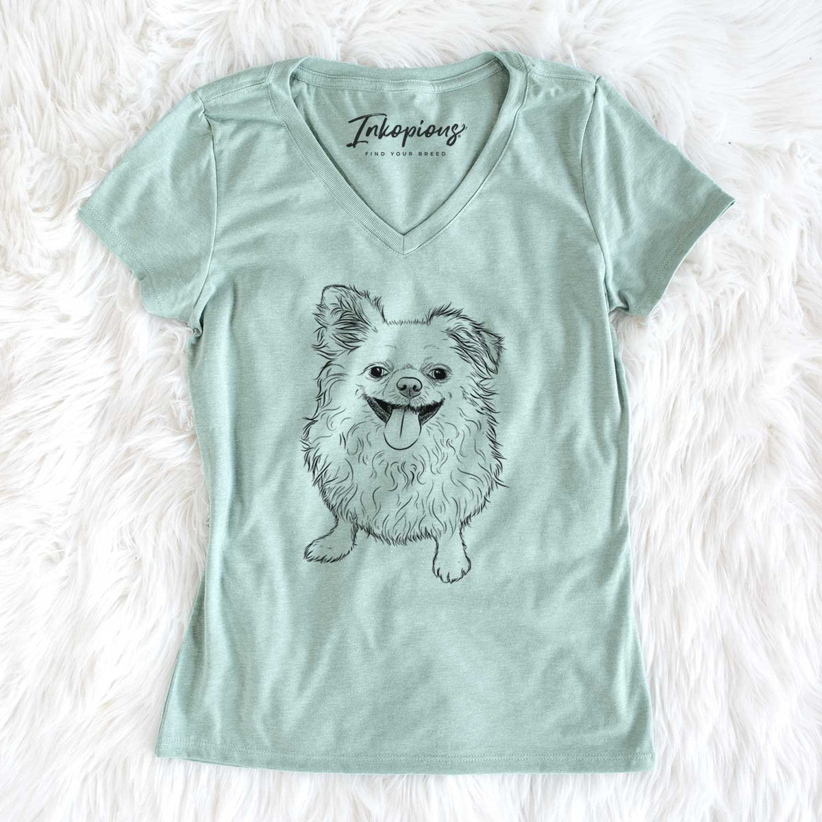 Bare Stuart the Longhaired Chihuahua - Women&#39;s V-neck Shirt