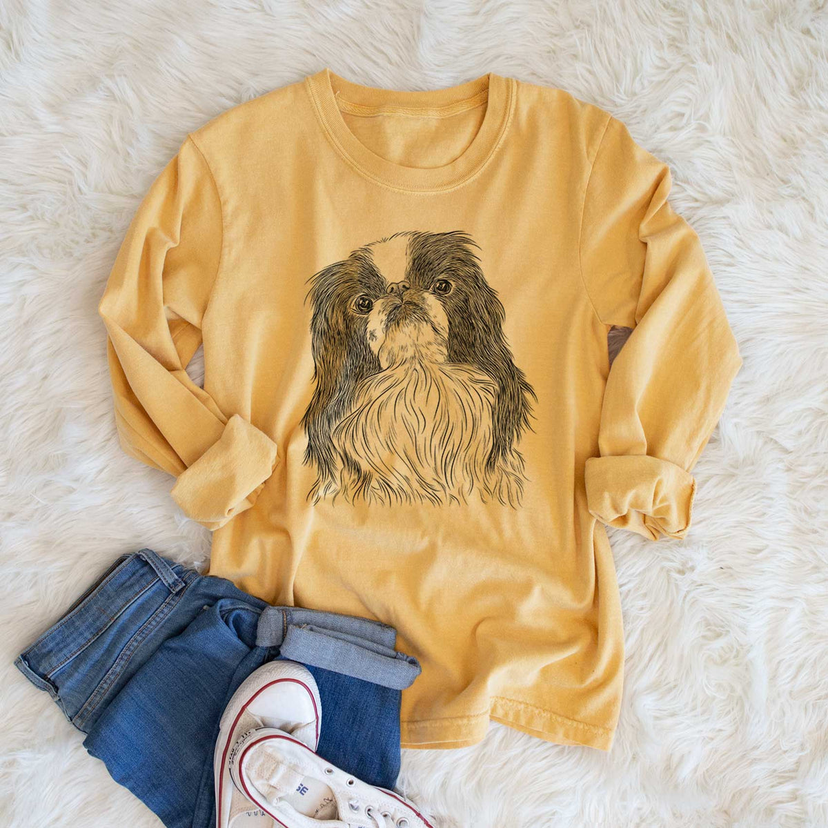 Bare Suki the Japanese Chin - Heavyweight 100% Cotton Long Sleeve