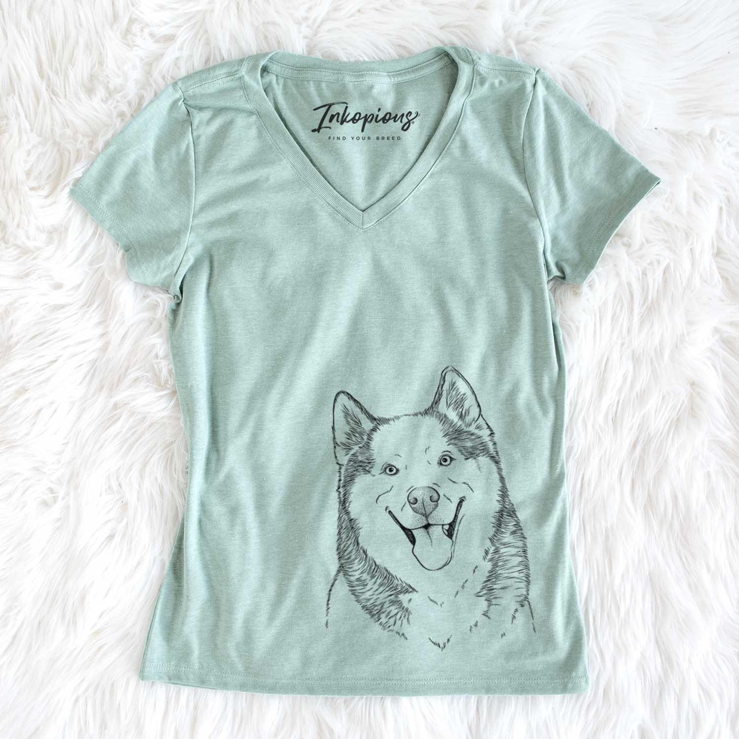 Bare Teak the Siberian Husky - Women's V-neck Shirt