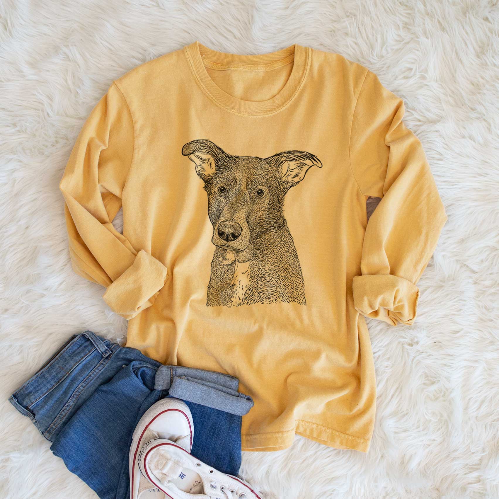 Bare Wilbur the Shepherd Mix - Heavyweight 100% Cotton Long Sleeve