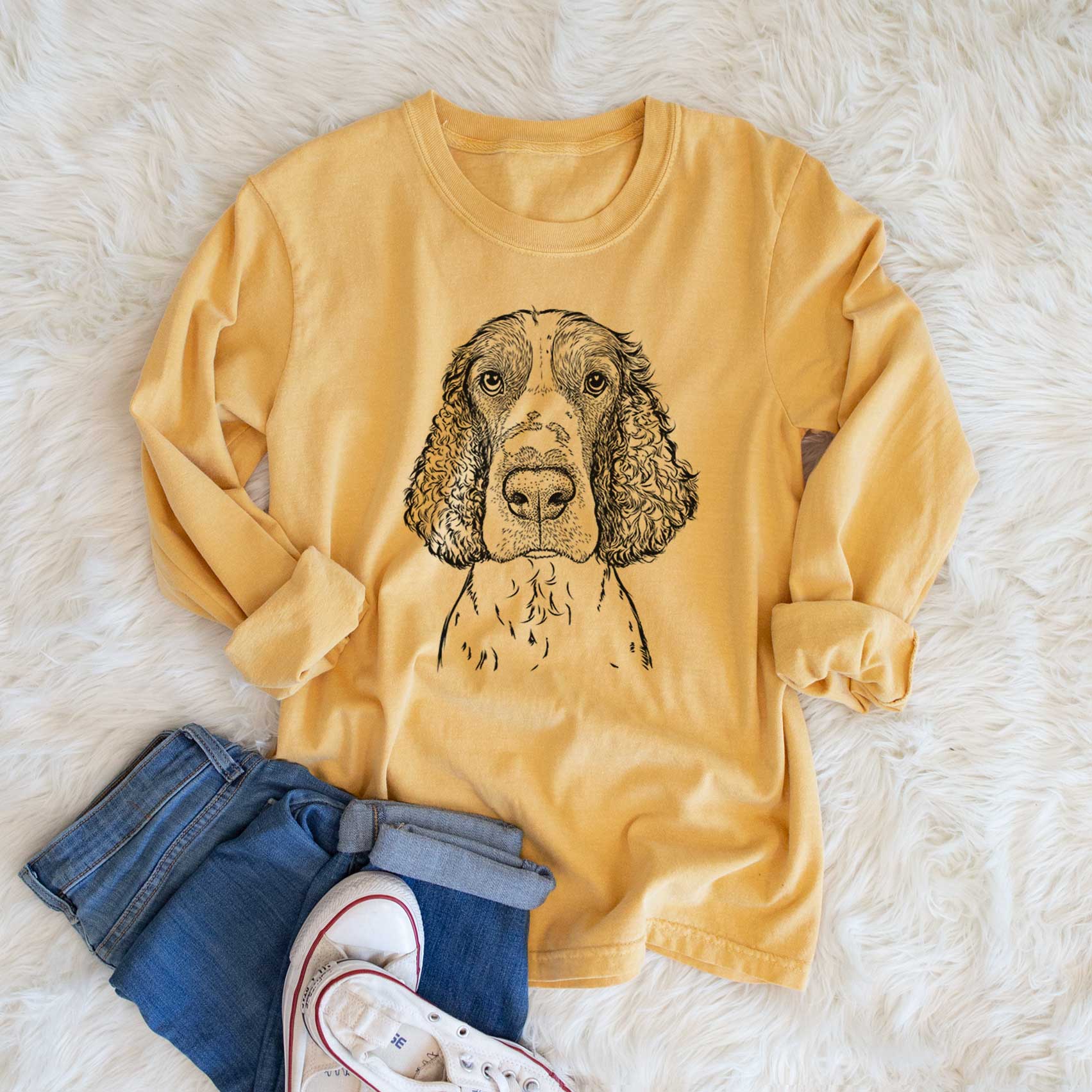 Bare Wilbur the English Springer Spaniel - Heavyweight 100% Cotton Long Sleeve