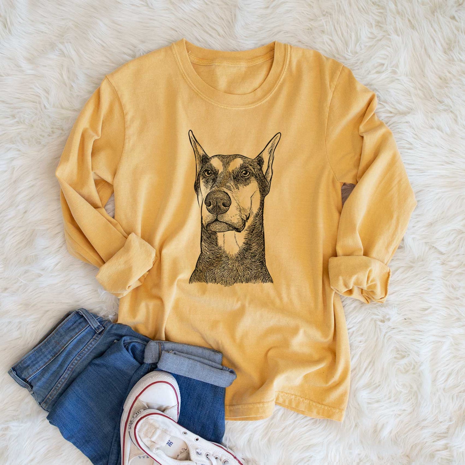 Bare Zeus the Doberman Pinscher - Heavyweight 100% Cotton Long Sleeve
