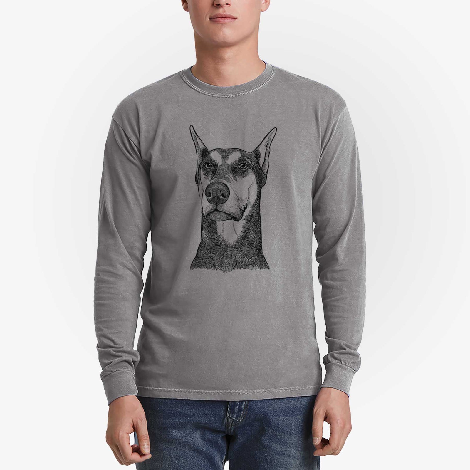 Bare Zeus the Doberman Pinscher - Heavyweight 100% Cotton Long Sleeve