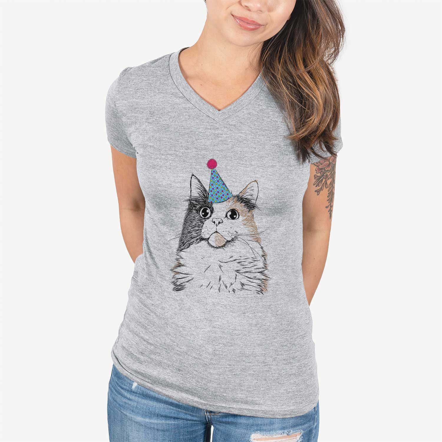 Birthday Greta the Calico Cat - Women's V-neck Shirt