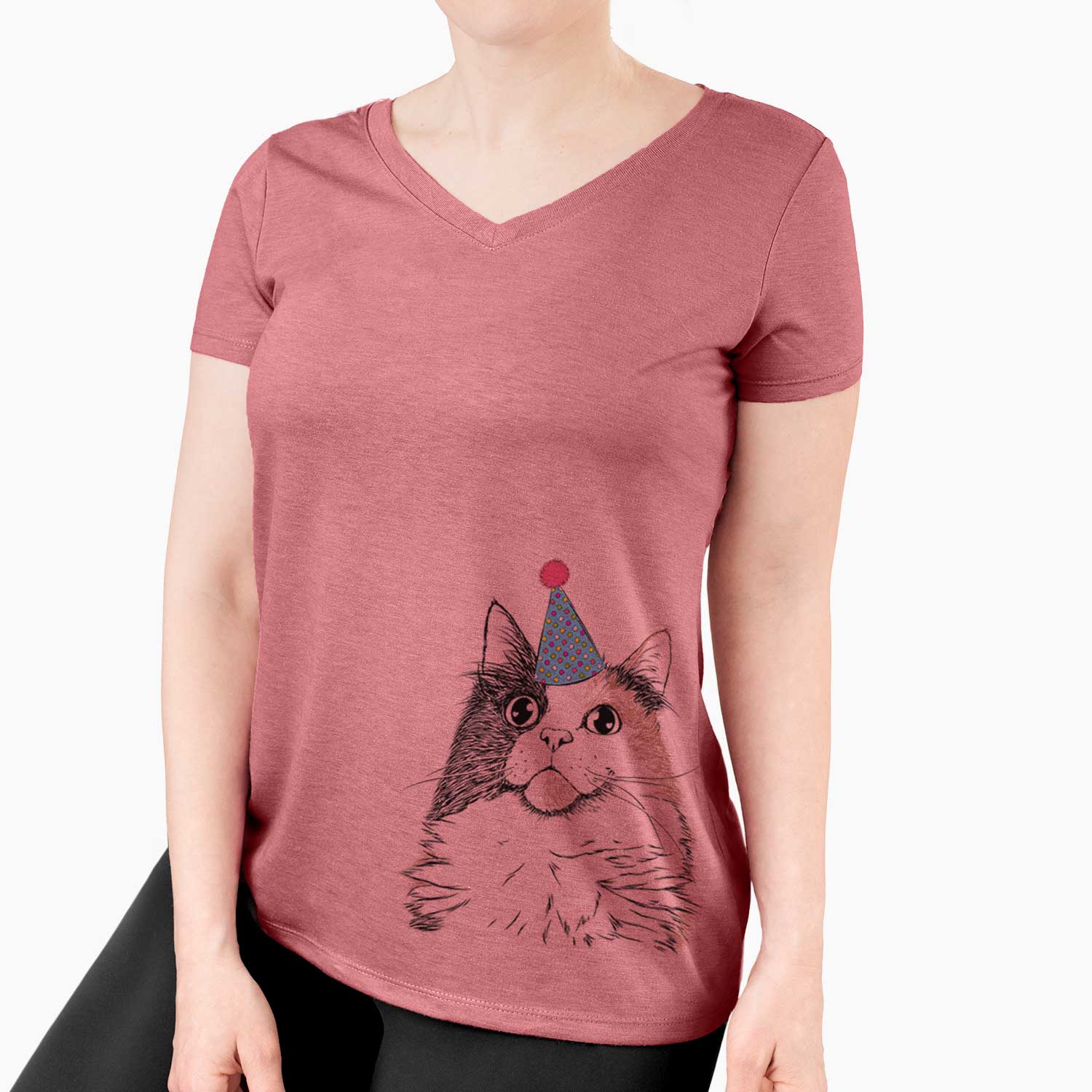 Birthday Greta the Calico Cat - Women's V-neck Shirt