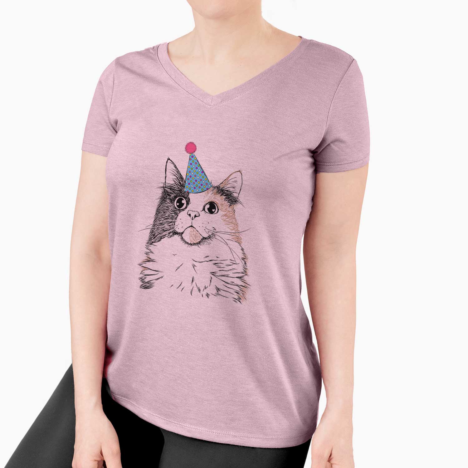 Birthday Greta the Calico Cat - Women's V-neck Shirt