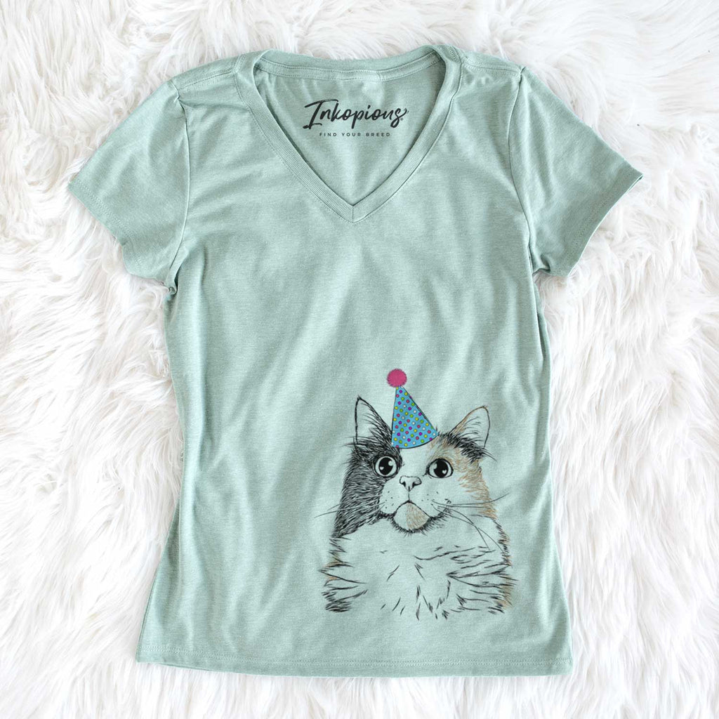 Birthday Greta the Calico Cat - Women's V-neck Shirt