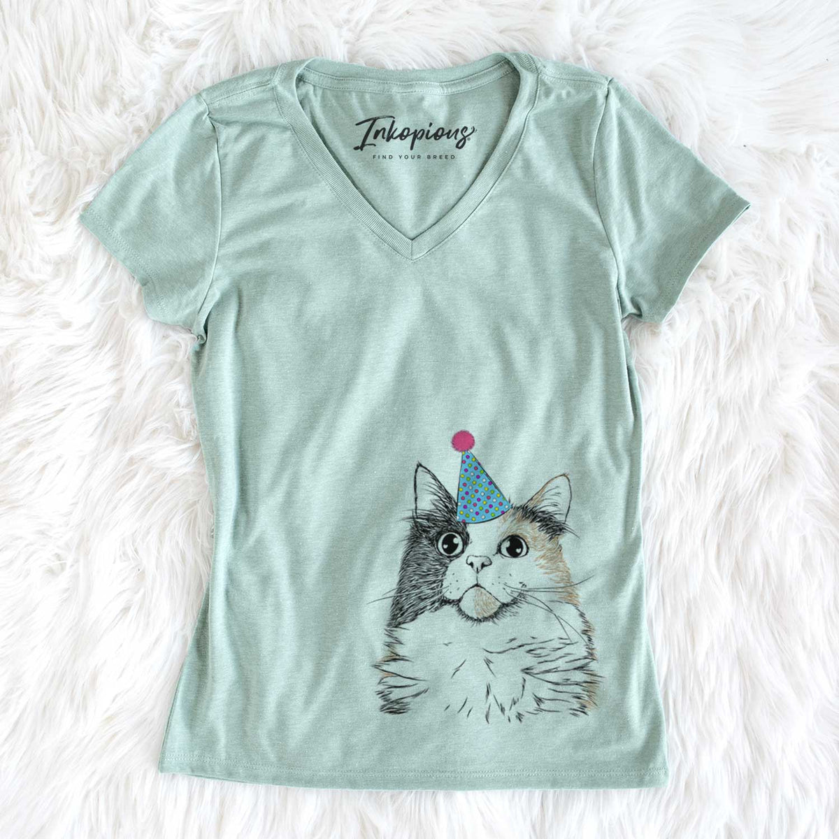 Birthday Greta the Calico Cat - Women&#39;s V-neck Shirt