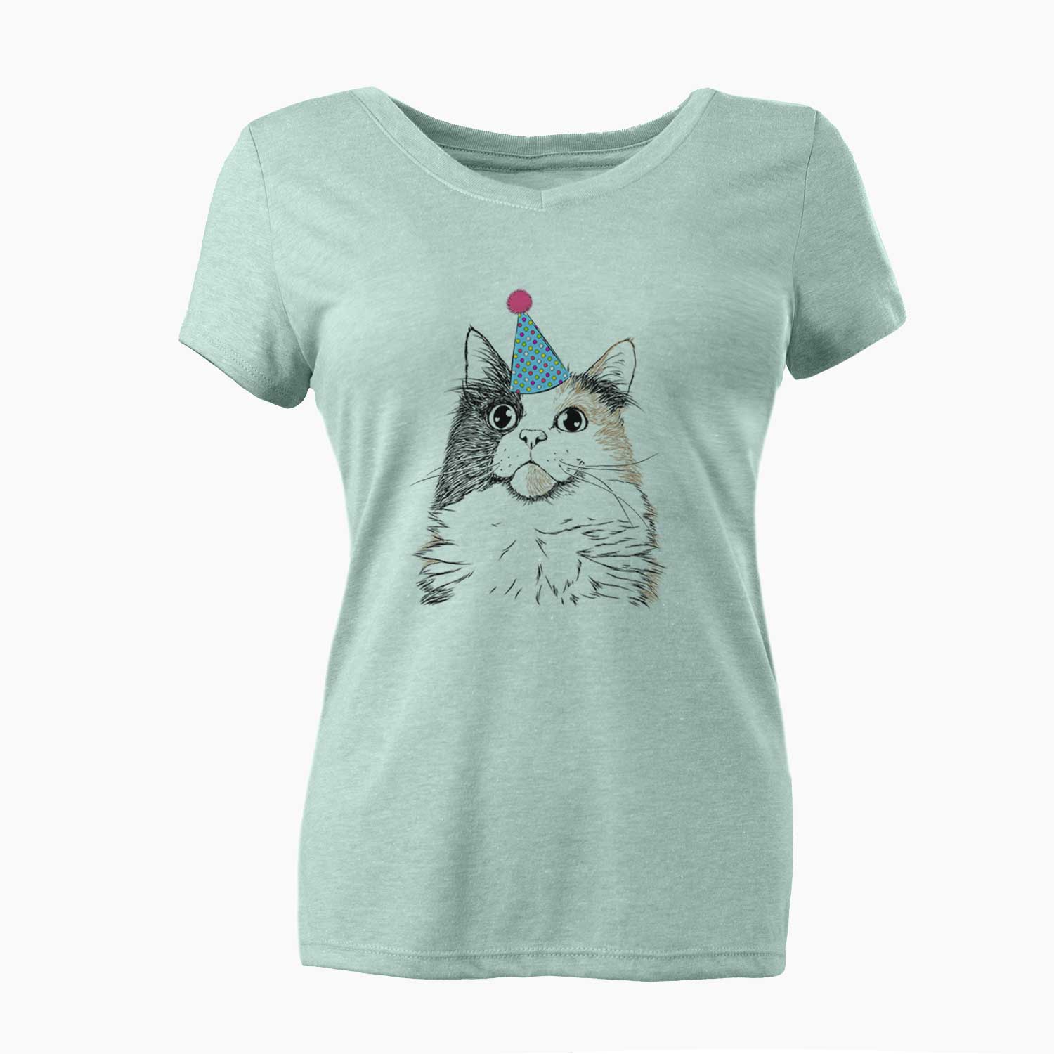 Birthday Greta the Calico Cat - Women's V-neck Shirt