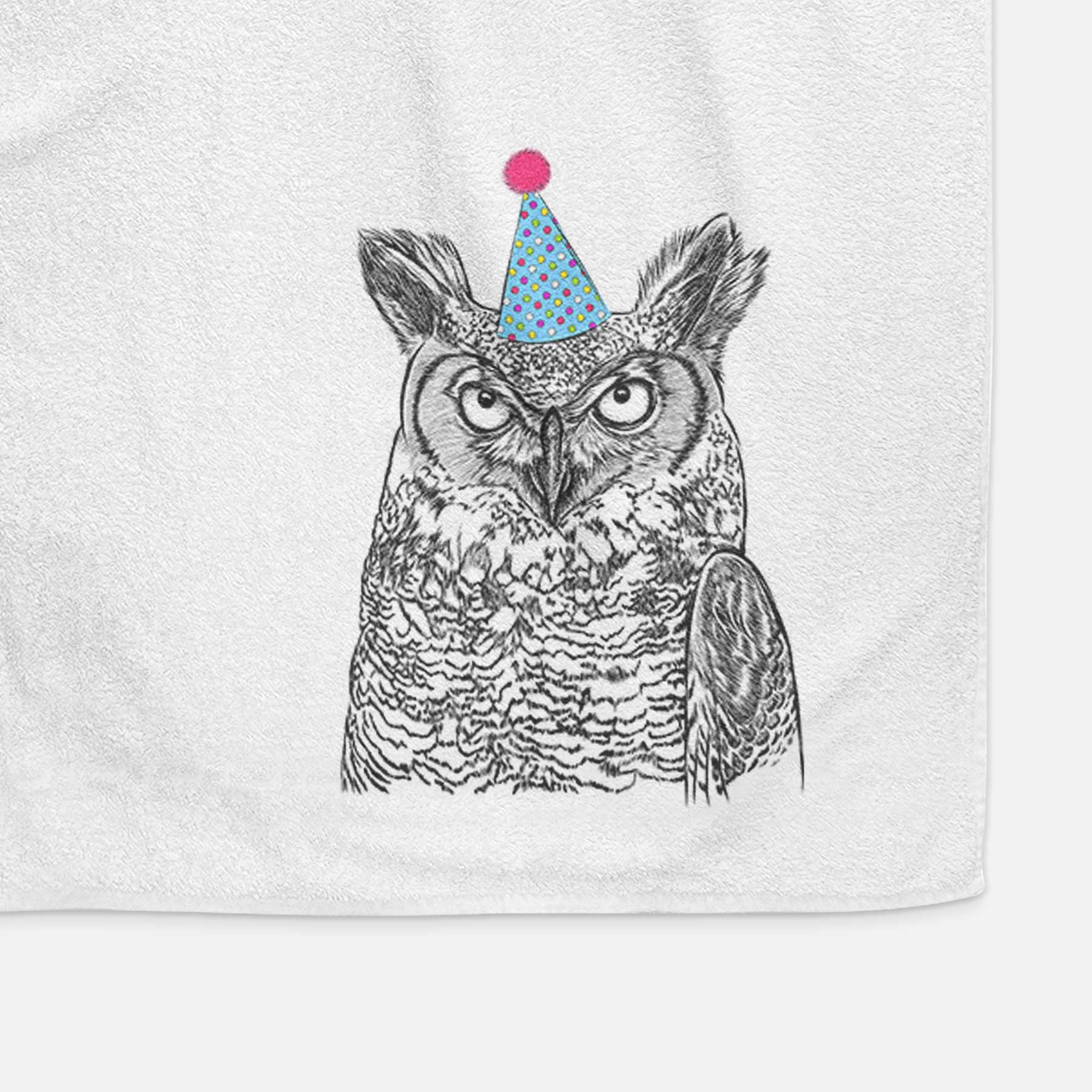 Ozwald the Grey Horned Owl Decorative Hand Towel